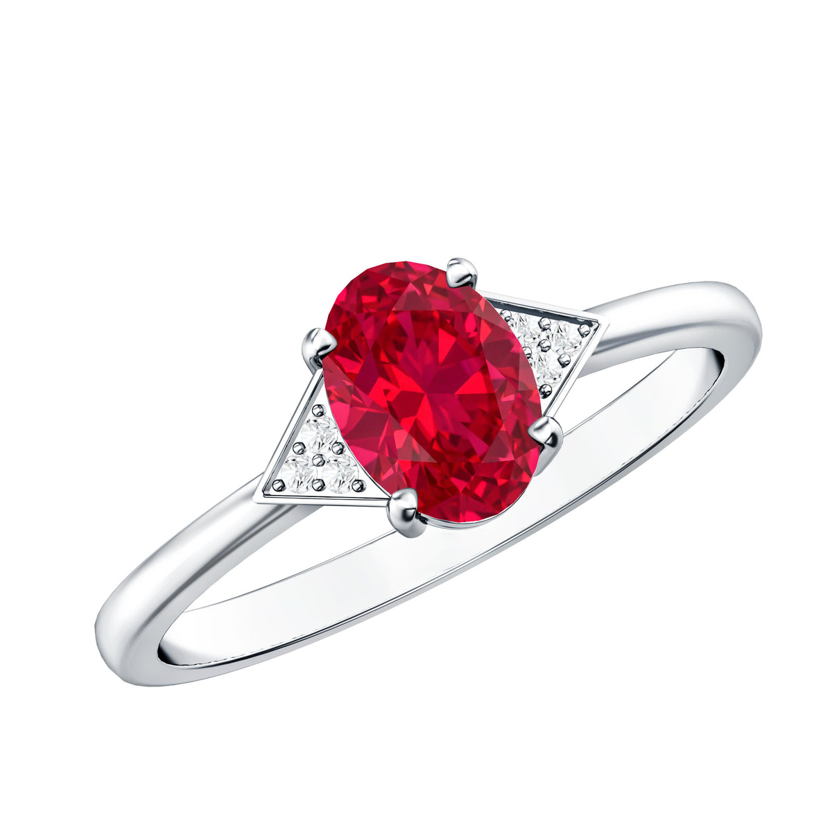 1.5 Carat Oval Lab Created Ruby Solitaire Ring with Diamonds AAAA - Rosec Jewels