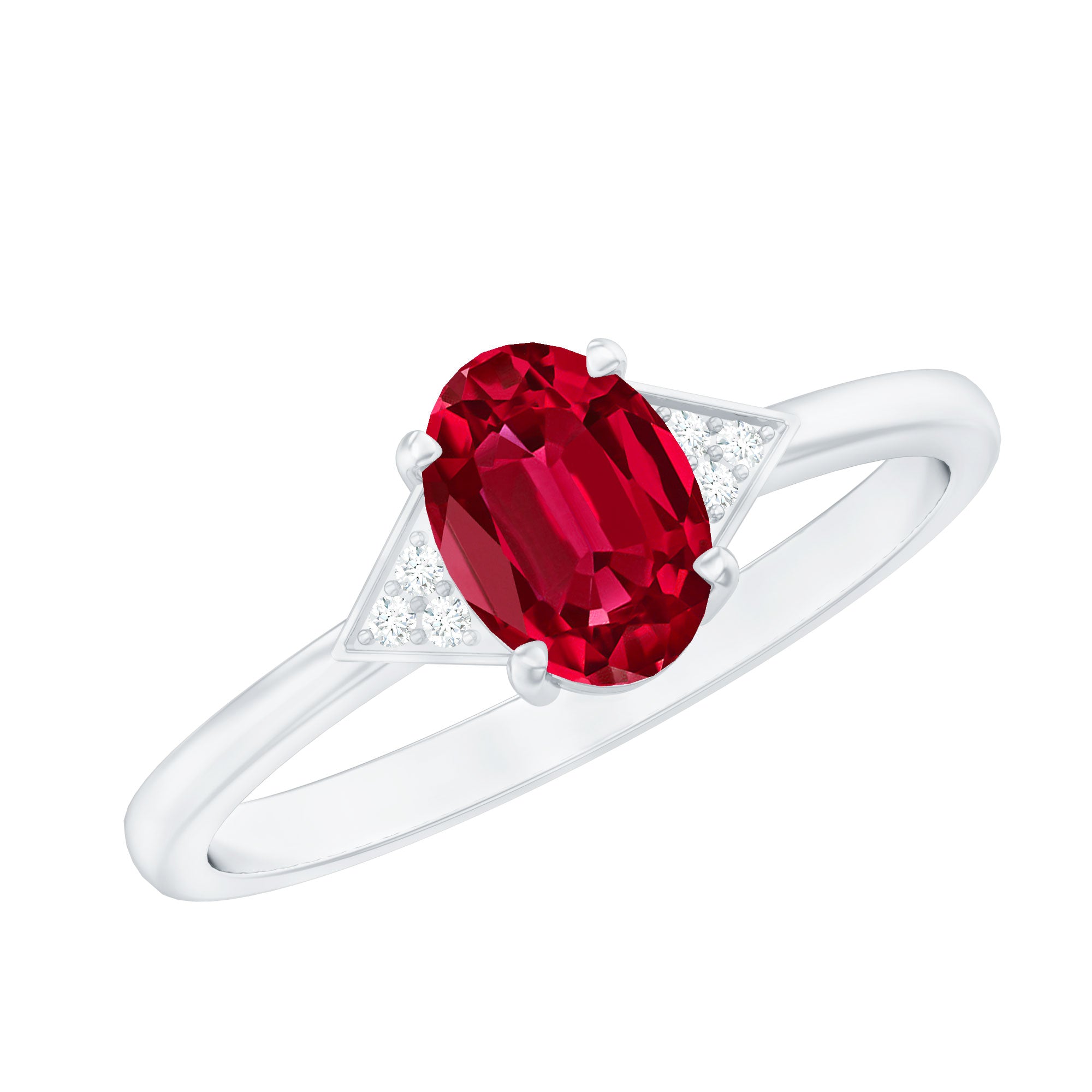 Rosec Jewels-6X8MM Oval Lab Created Ruby Solitaire Ring with Diamonds