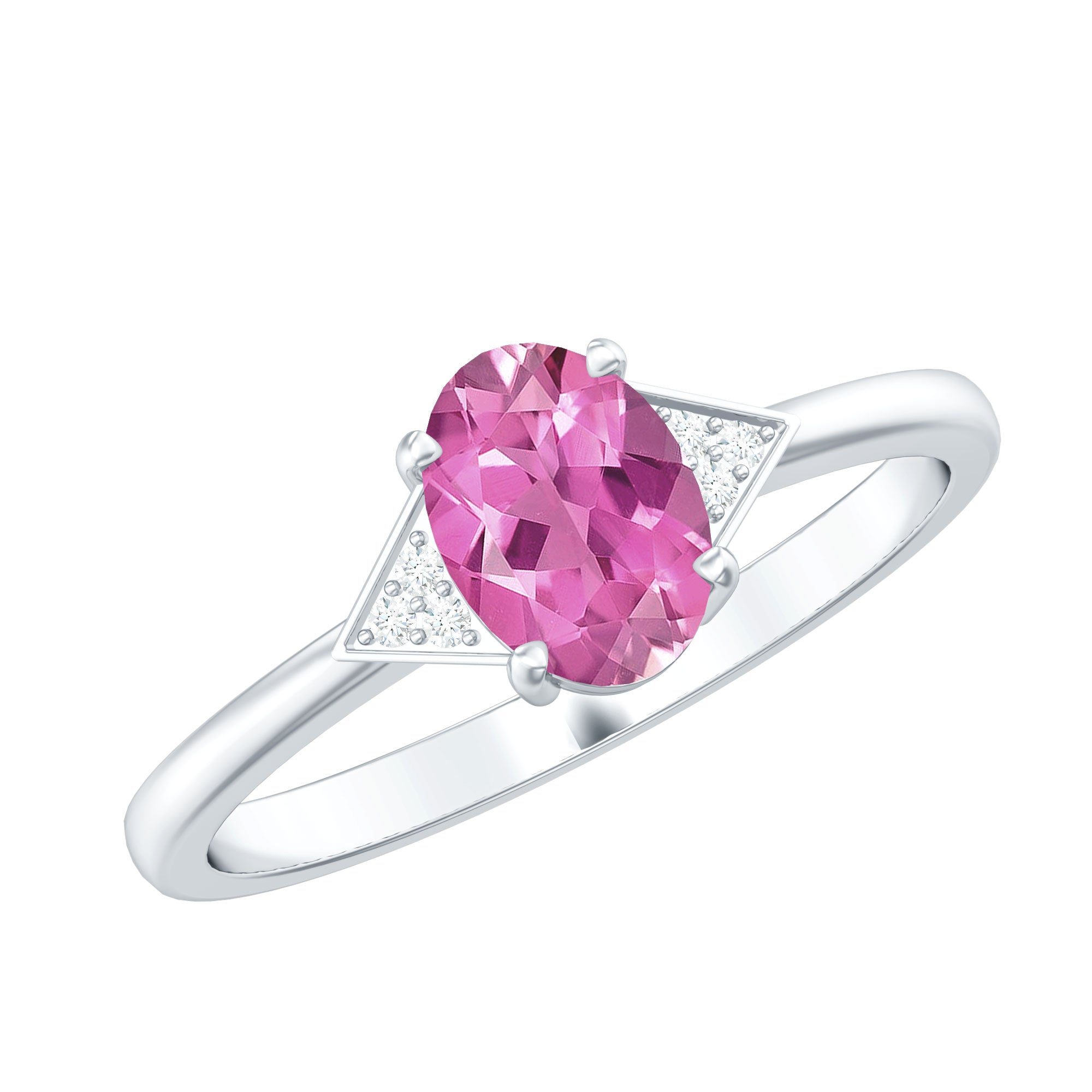 1.25 CT Oval Pink Tourmaline Solitaire Ring with Diamond Accent