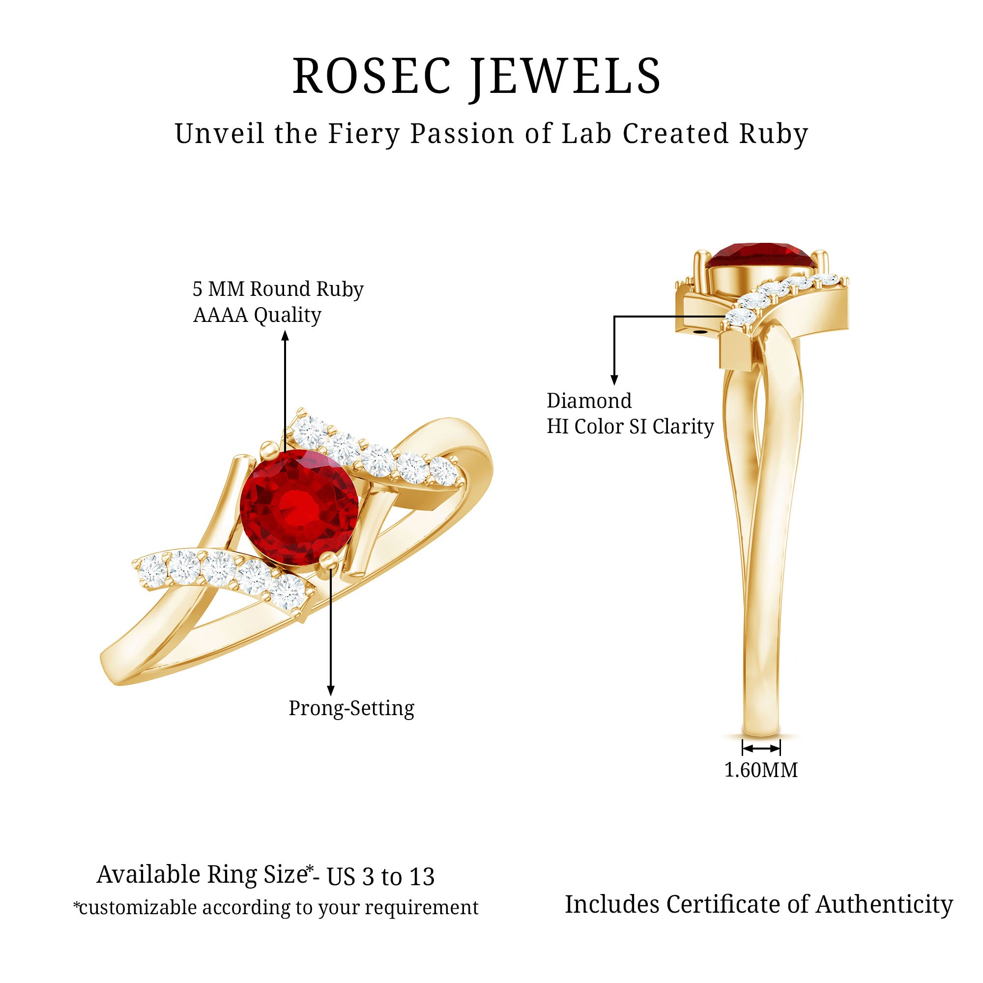 Lab Created Ruby and Diamond Promise Ring for Her AAAA - Rosec Jewels