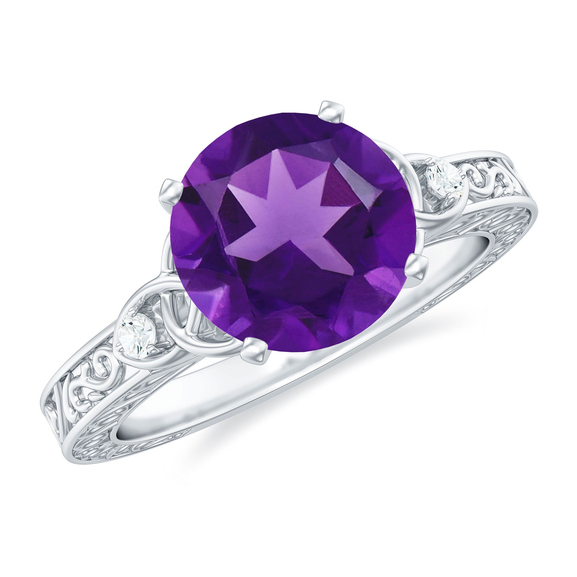 Solitaire Amethyst Celtic Knot Ring with Diamond