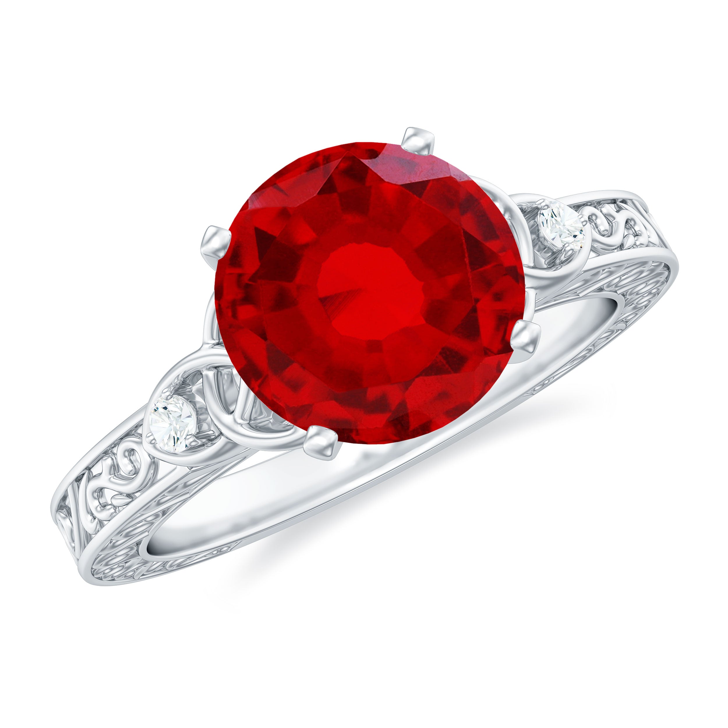 Solitaire Created Ruby Celtic Knot Ring with Diamond