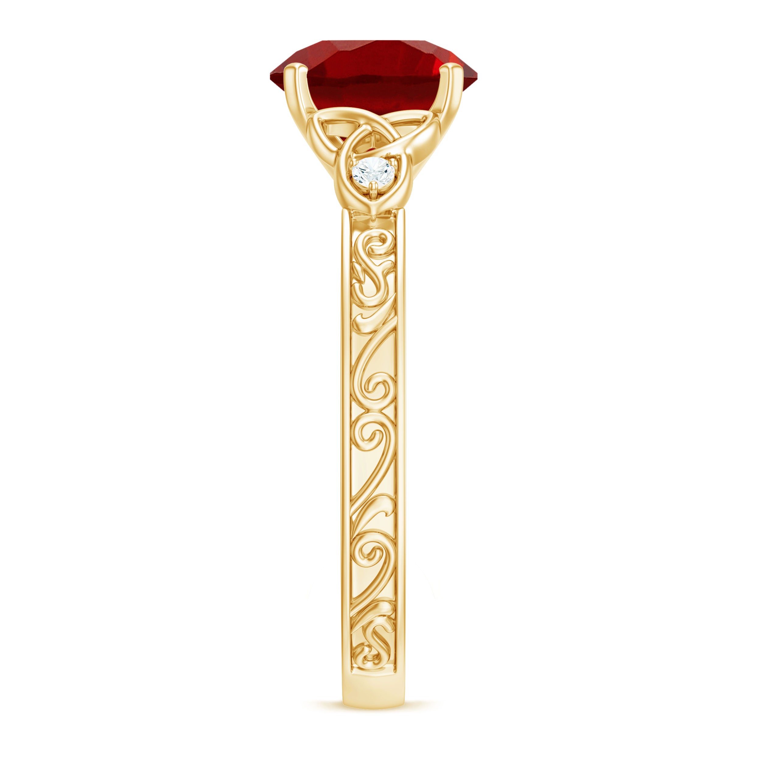 Solitaire Created Ruby Celtic Knot Ring with Diamond AAAA - Rosec Jewels