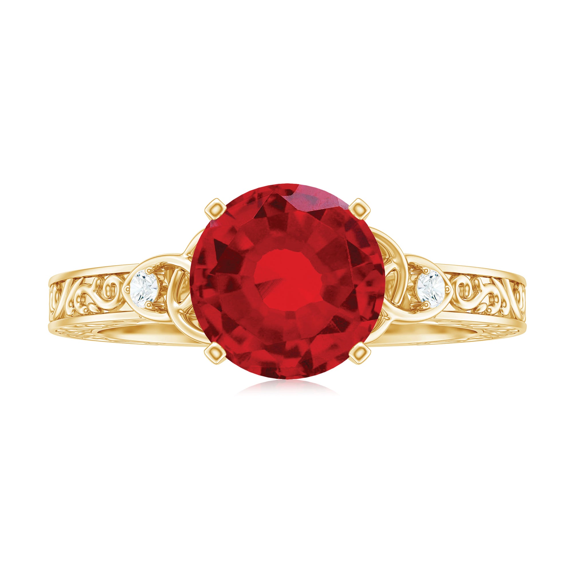 Solitaire Created Ruby Celtic Knot Ring with Diamond AAAA - Rosec Jewels