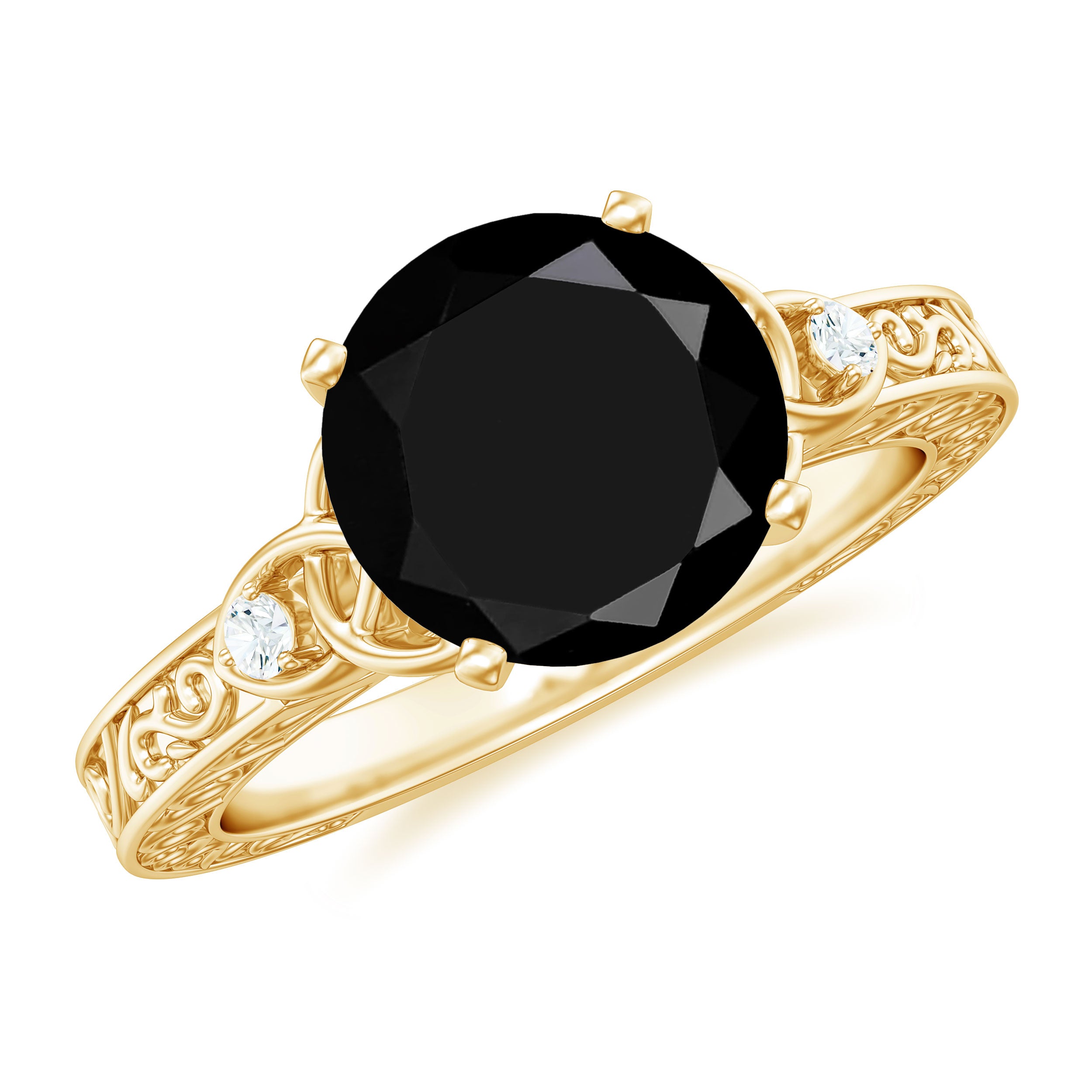 Vintage Inspired Black Onyx Celtic Engagement Ring with Diamond AAA - Rosec Jewels