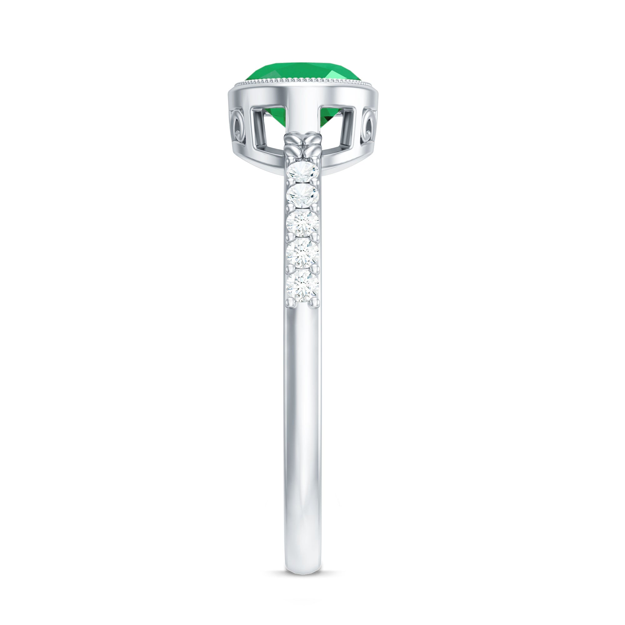 Rosec Jewels-Natural Oval Shape Emerald East West Engagement Ring with Diamond