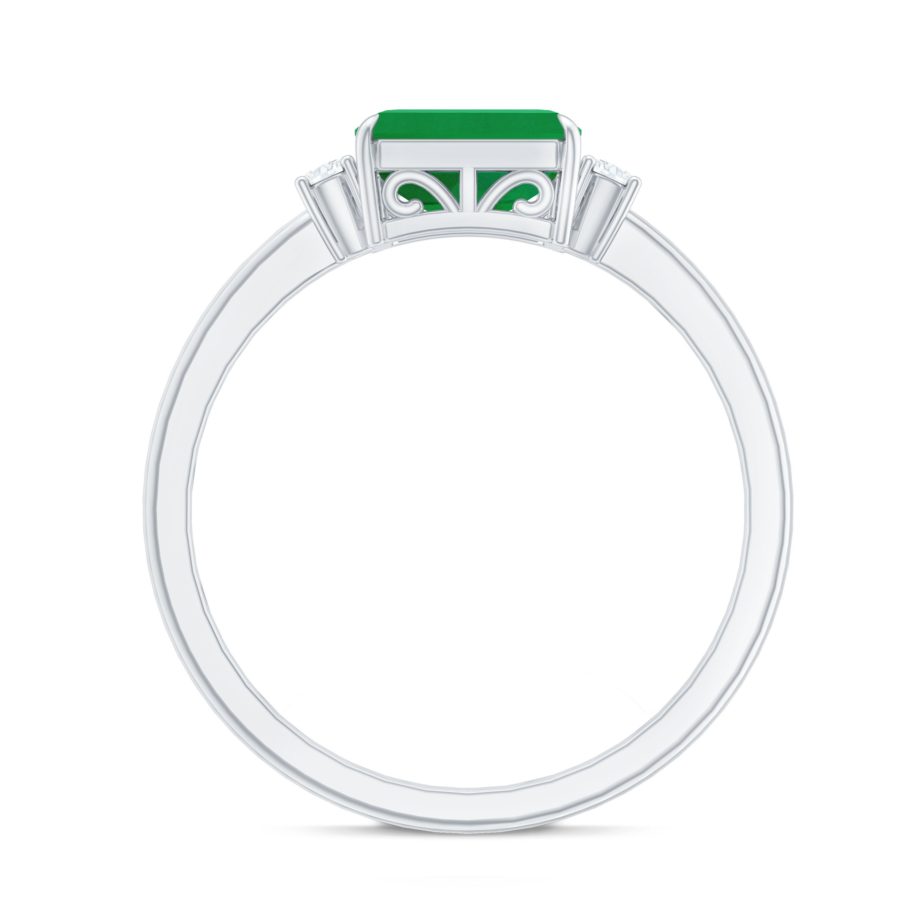 Rosec Jewels-Real Emerald Cut Emerald East West Engagement Ring with Diamond
