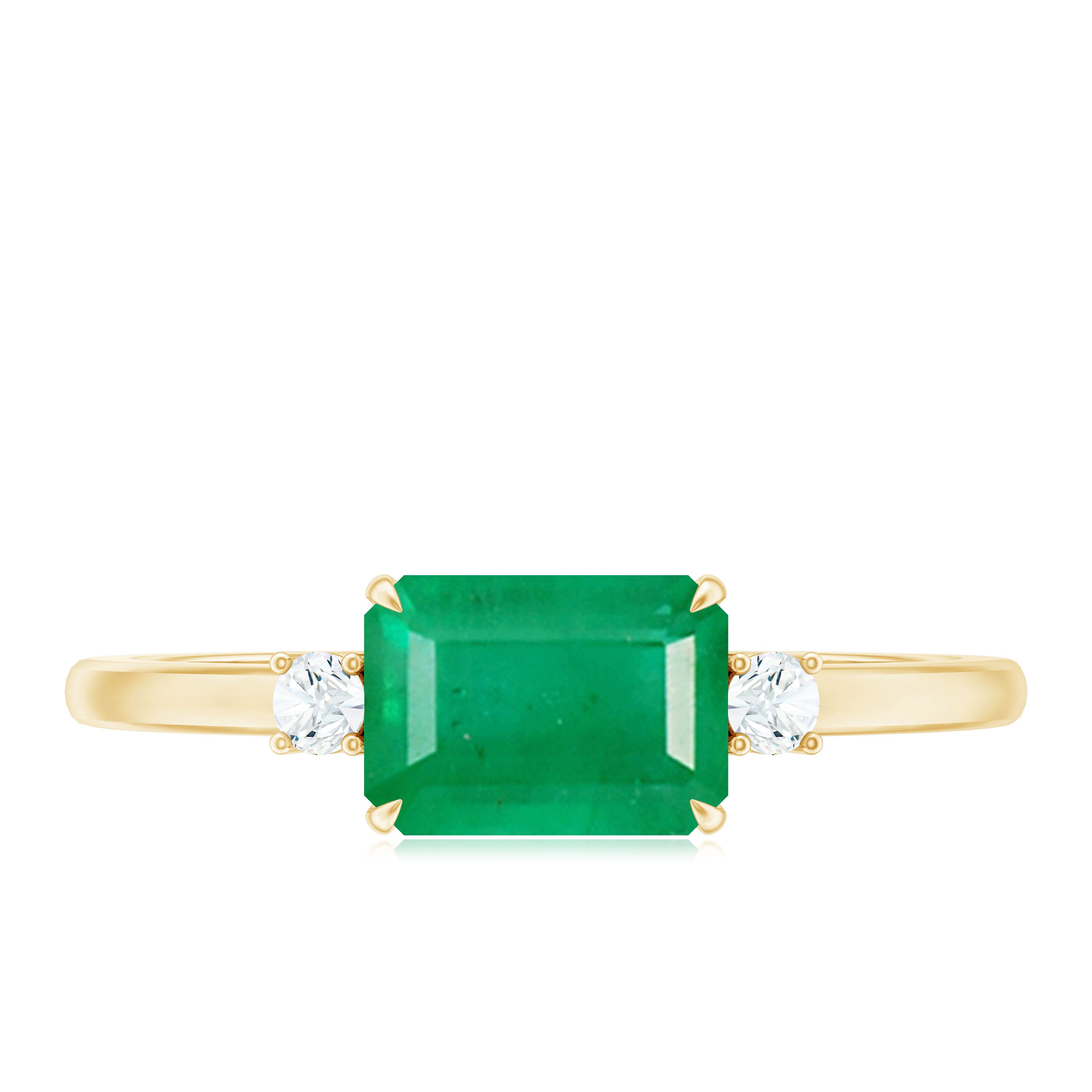Rosec Jewels-Real Emerald Cut Emerald East West Engagement Ring with Diamond