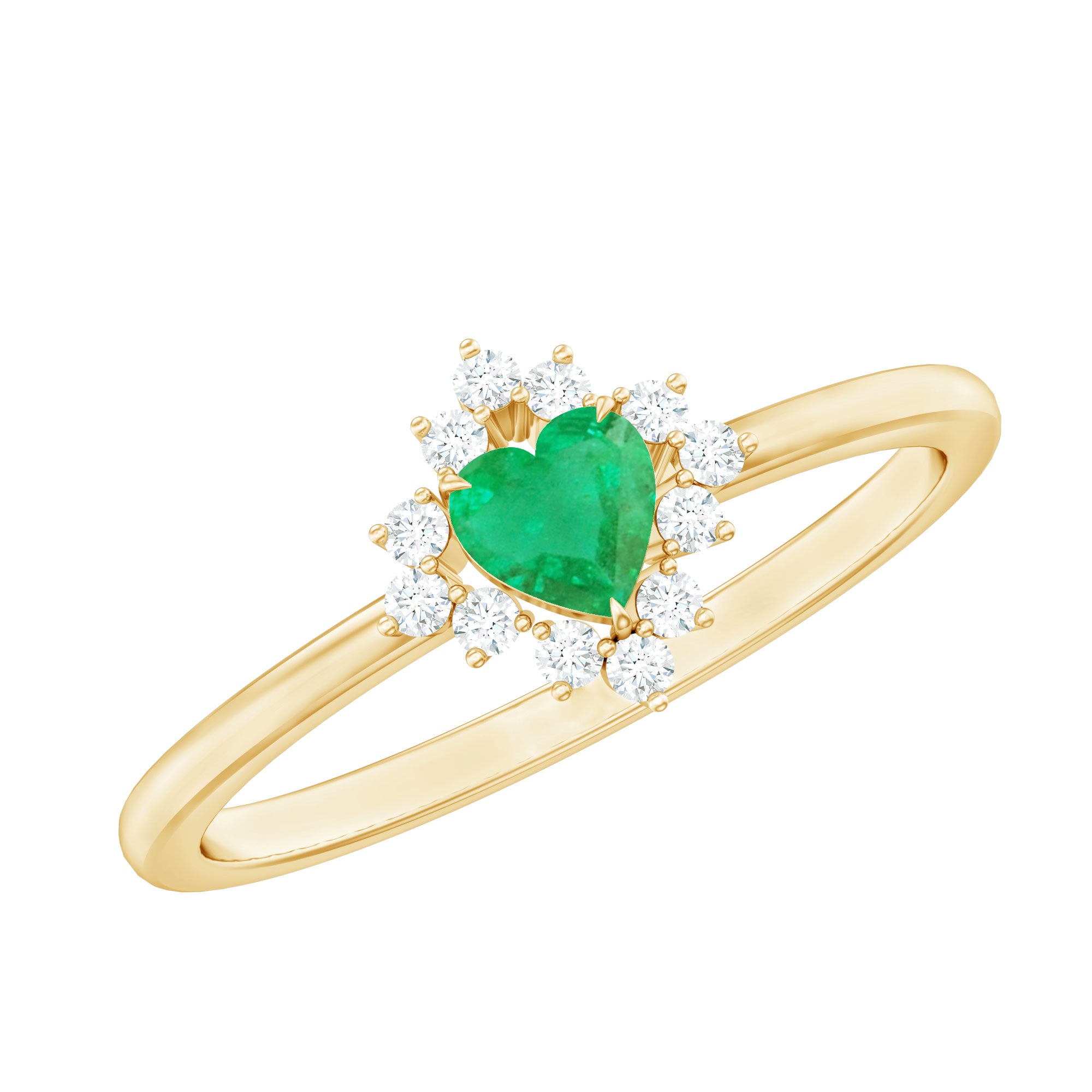 Heart Shape Emerald and Diamond Promise Ring AAA - Rosec Jewels