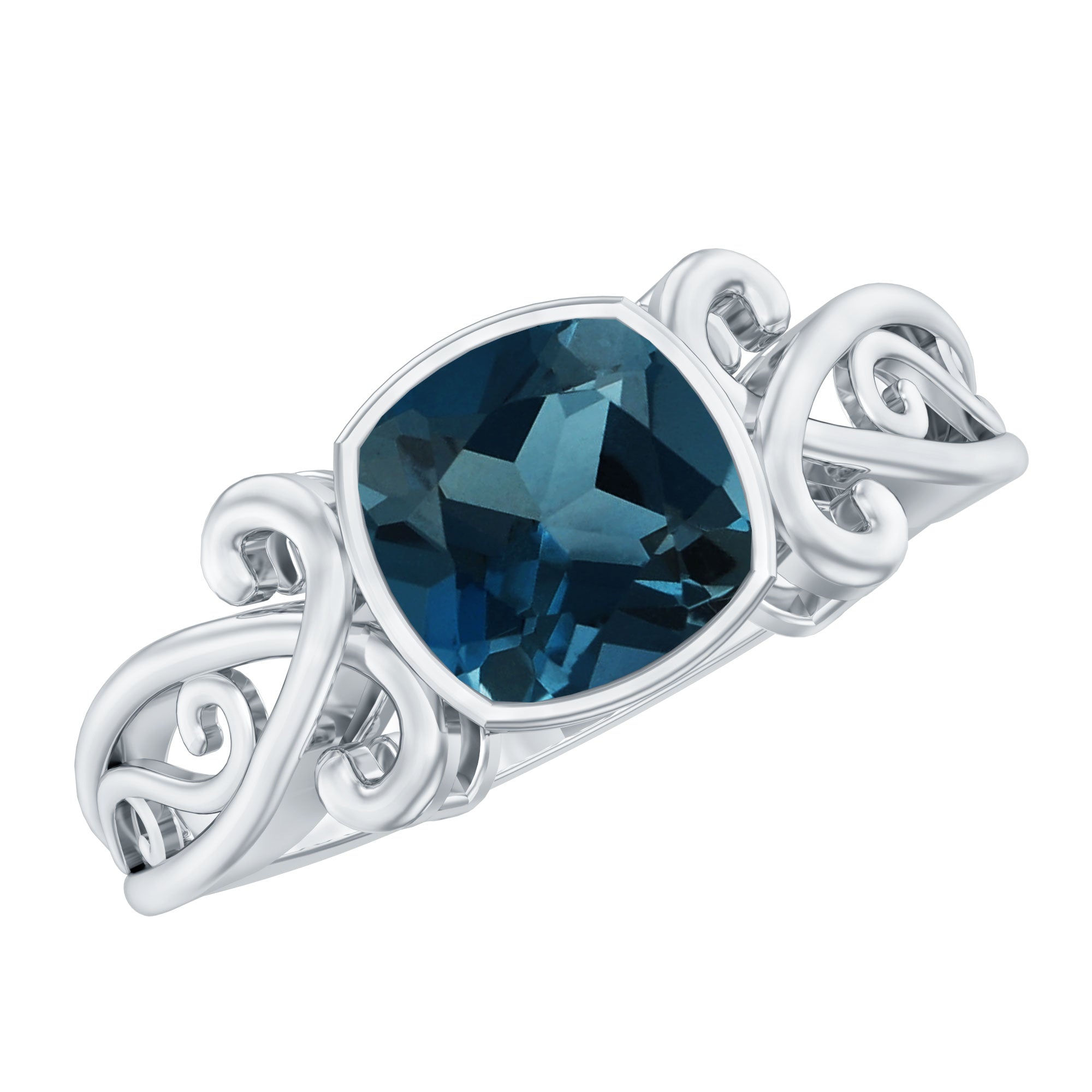 8mm Cushion Cut London Blue Topaz Vintage Solitaire Ring