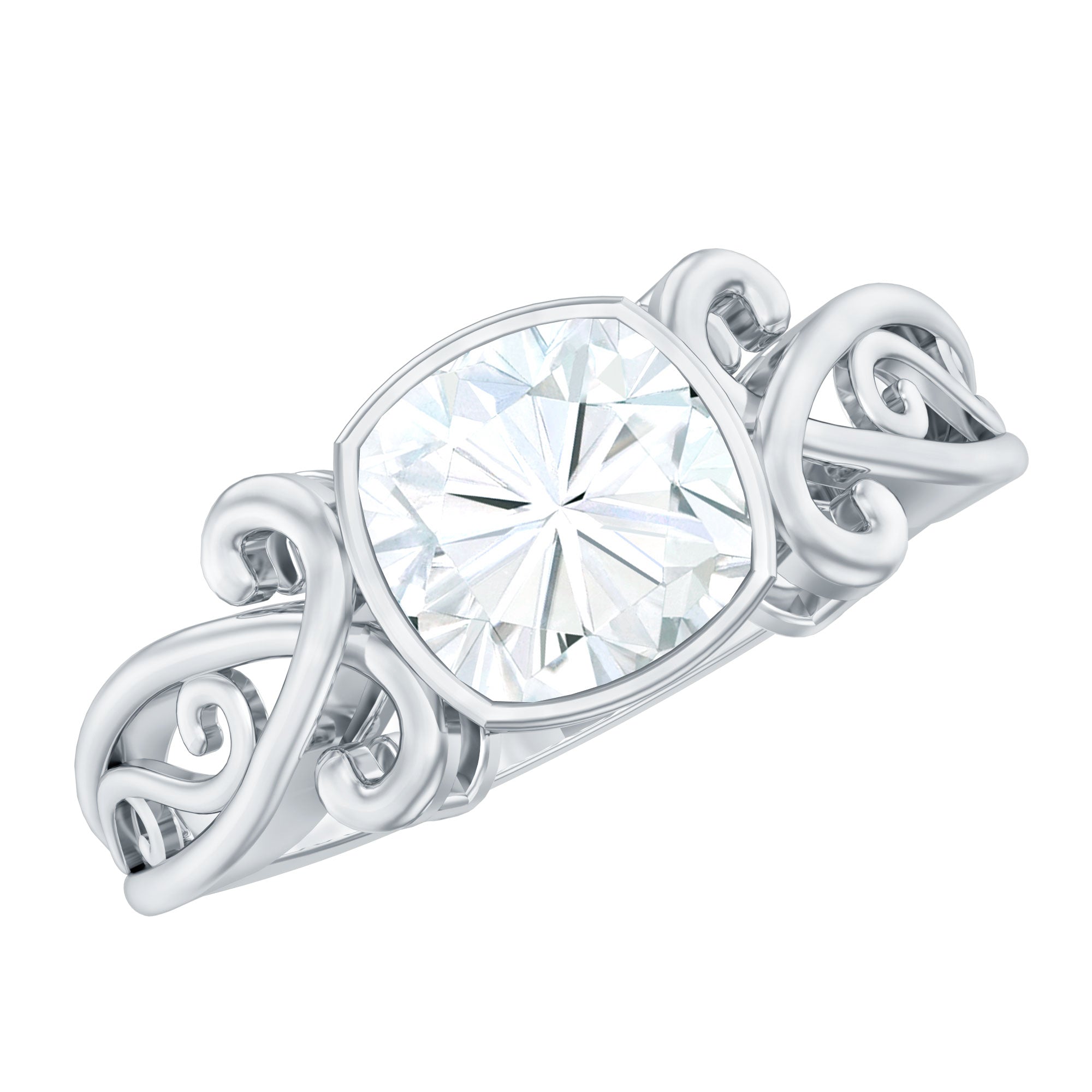 Vintage Style Cushion Moissanite Solitaire Ring in Bezel Setting