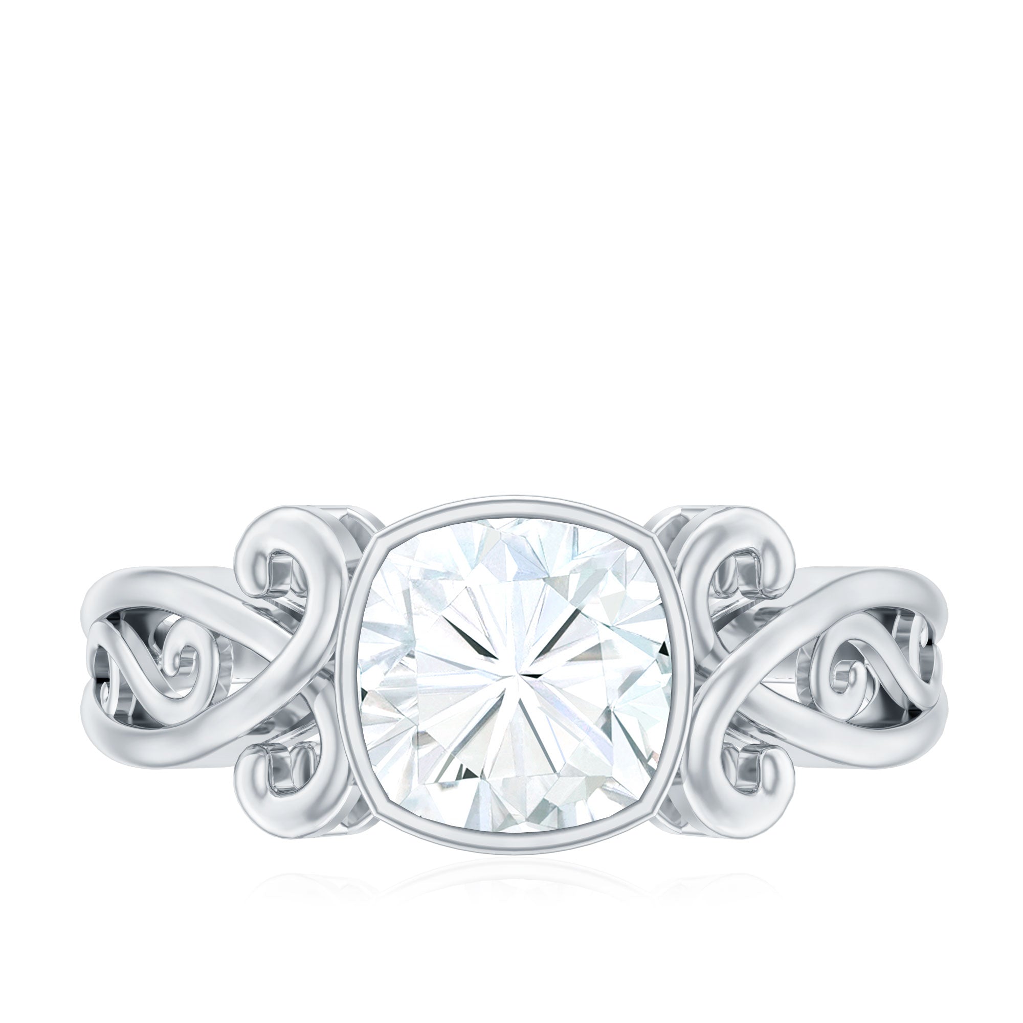 Vintage Style Cushion Moissanite Solitaire Ring in Bezel Setting D-VS1 - Rosec Jewels