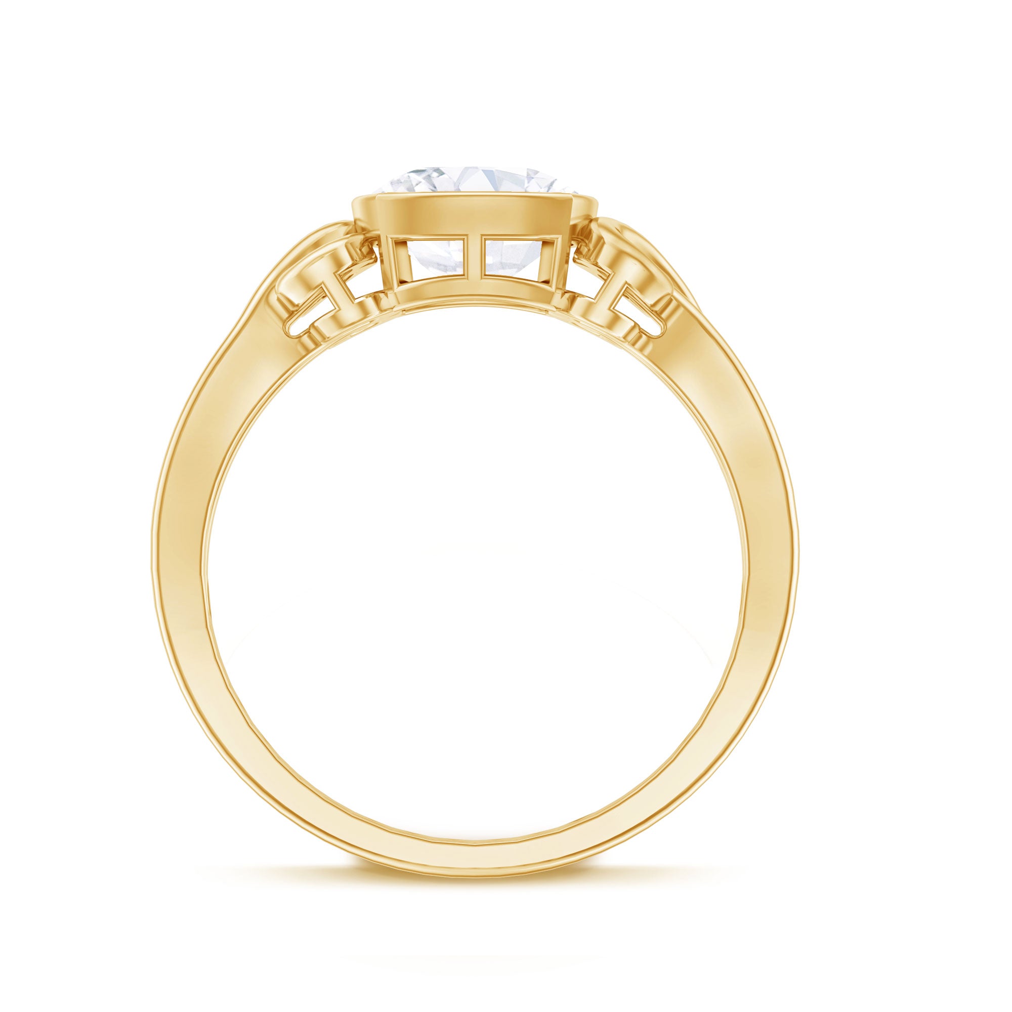 Vintage Style Cushion Moissanite Solitaire Ring in Bezel Setting D-VS1 - Rosec Jewels