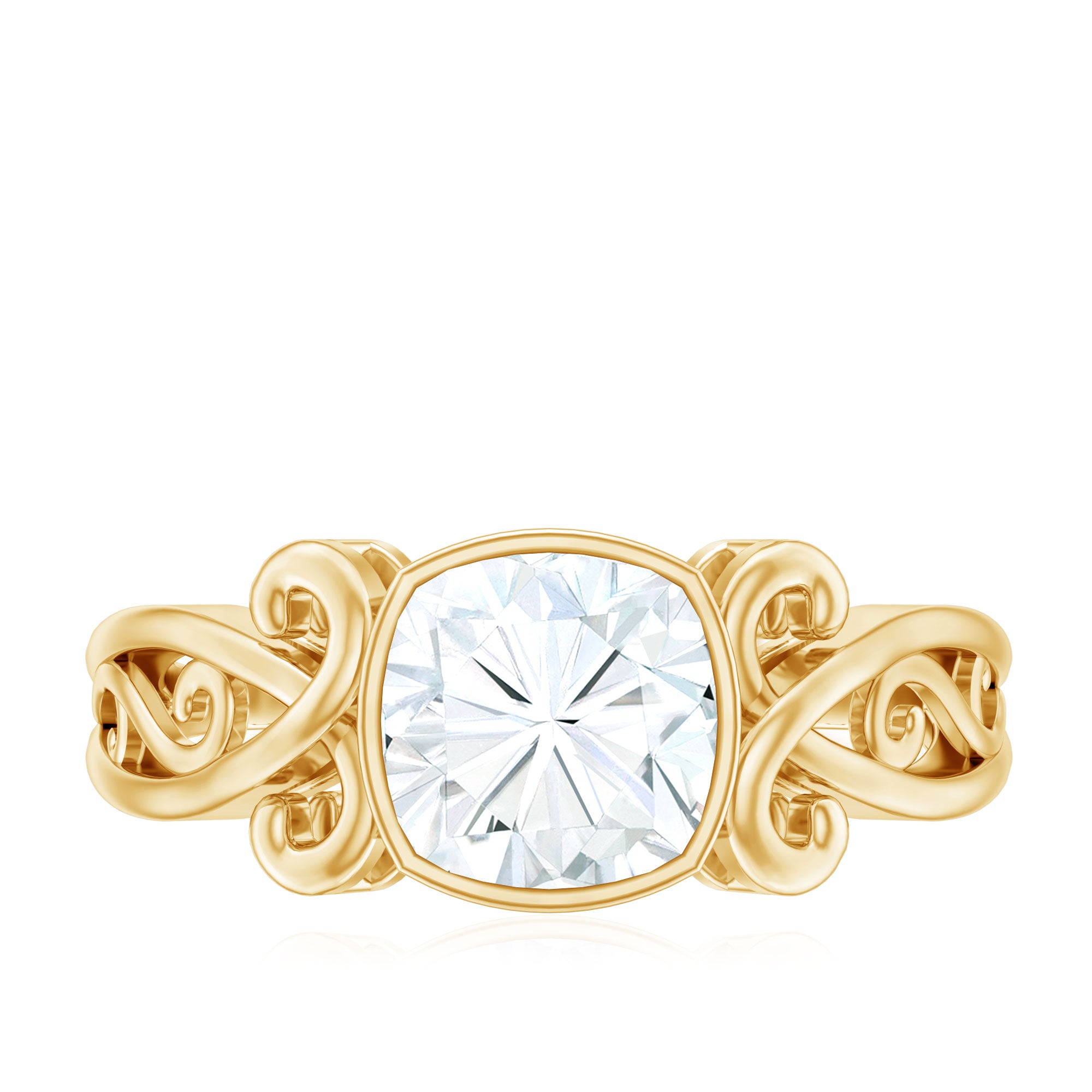 Vintage Style Cushion Moissanite Solitaire Ring in Bezel Setting D-VS1 - Rosec Jewels