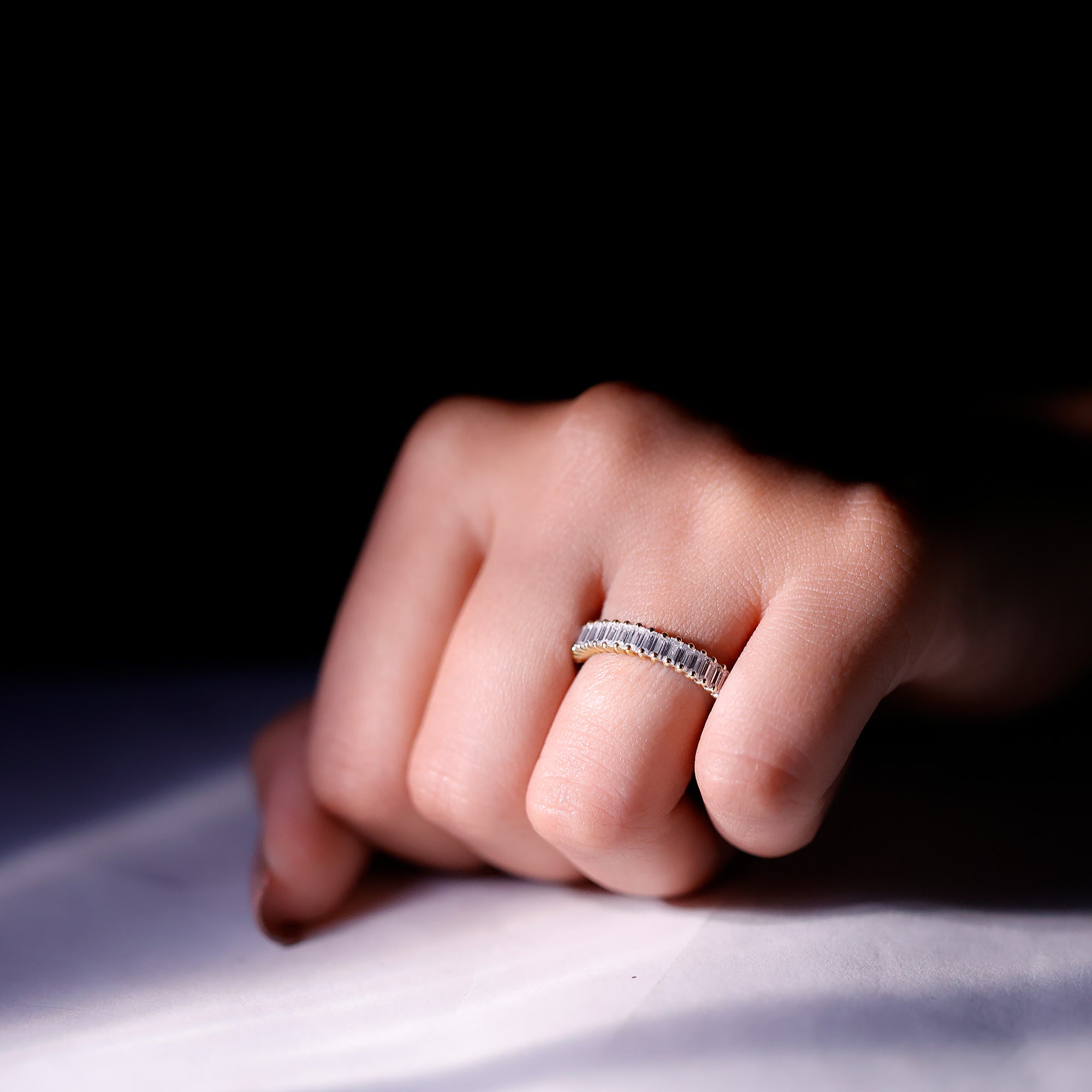 Rosec Jewels-Certified Baguette Moissanite Half Eternity Anniversary Band Ring