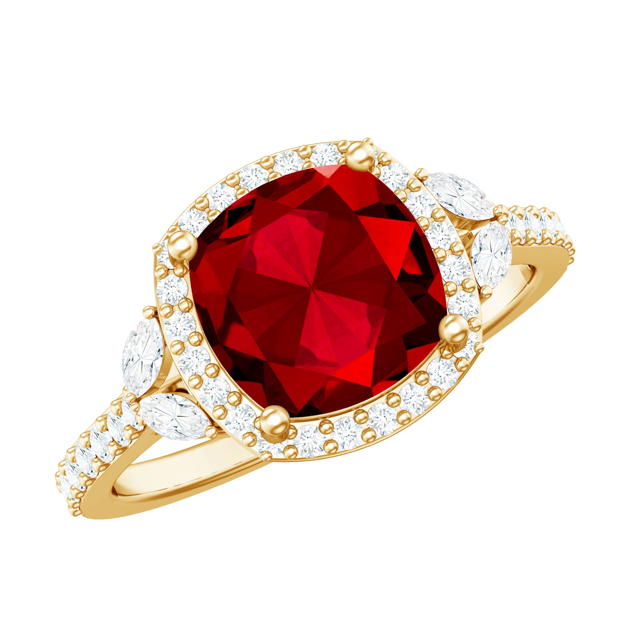 Rosec Jewels-Certified Cushion Cut Lab Ruby and Diamond Halo Engagement Ring