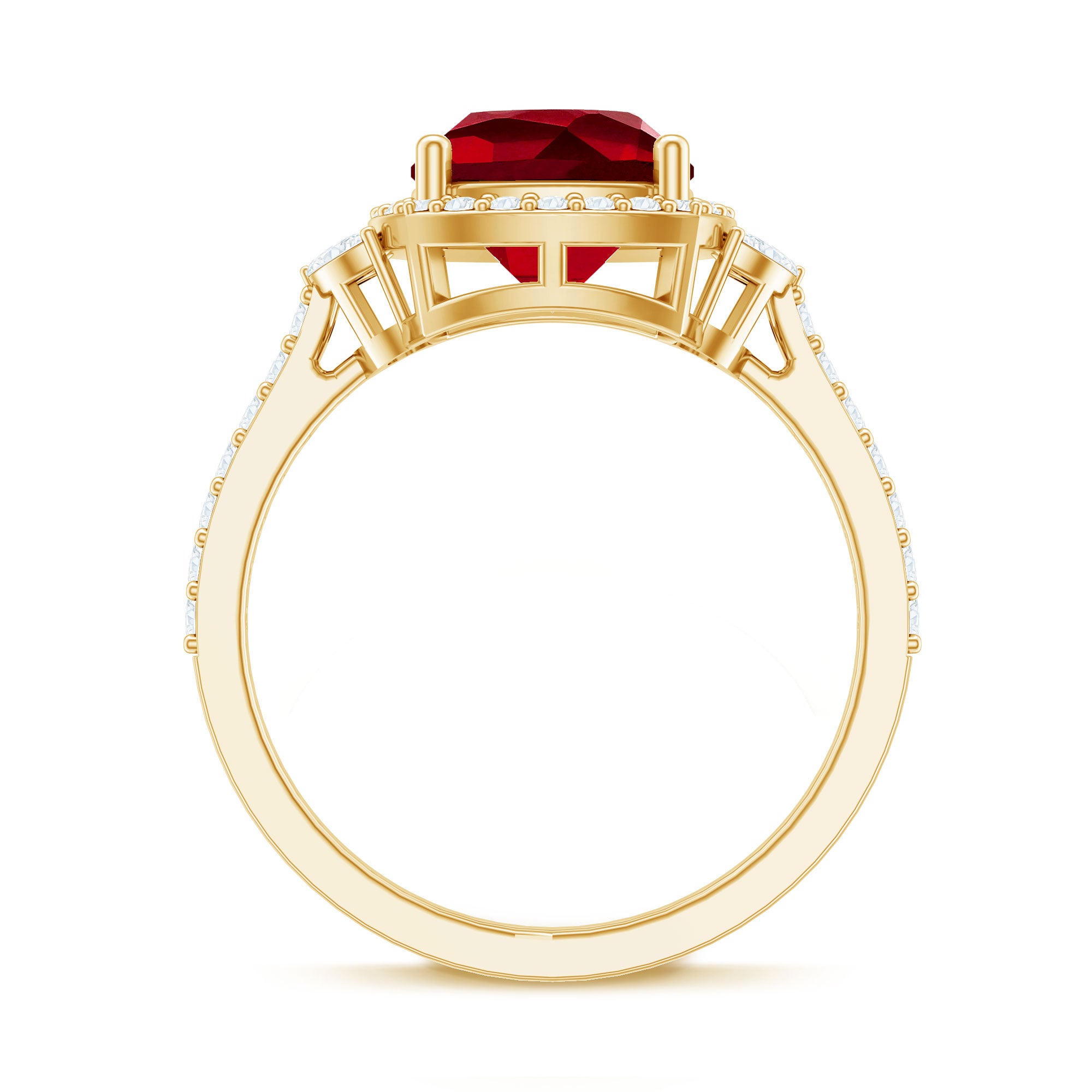 Rosec Jewels-Certified Cushion Cut Lab Ruby and Diamond Halo Engagement Ring