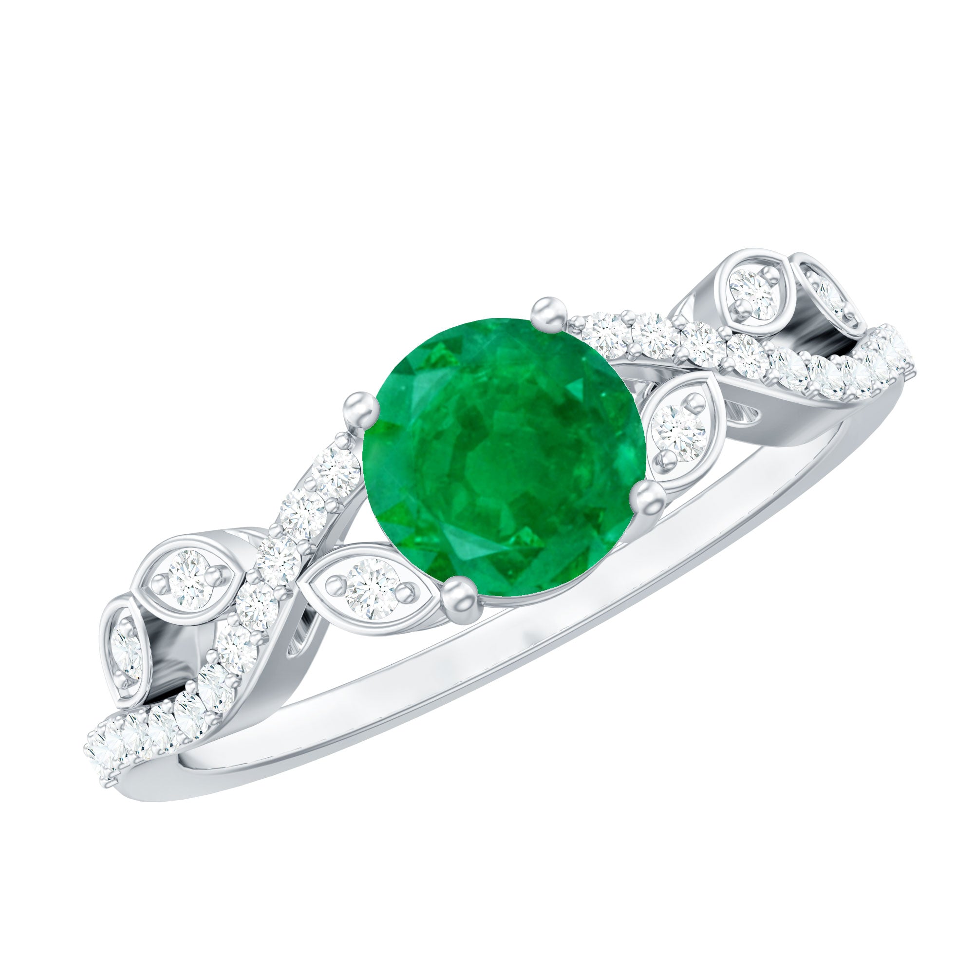 Rosec Jewels-Nature Inspired Emerald Engagement Ring with Natural Diamond