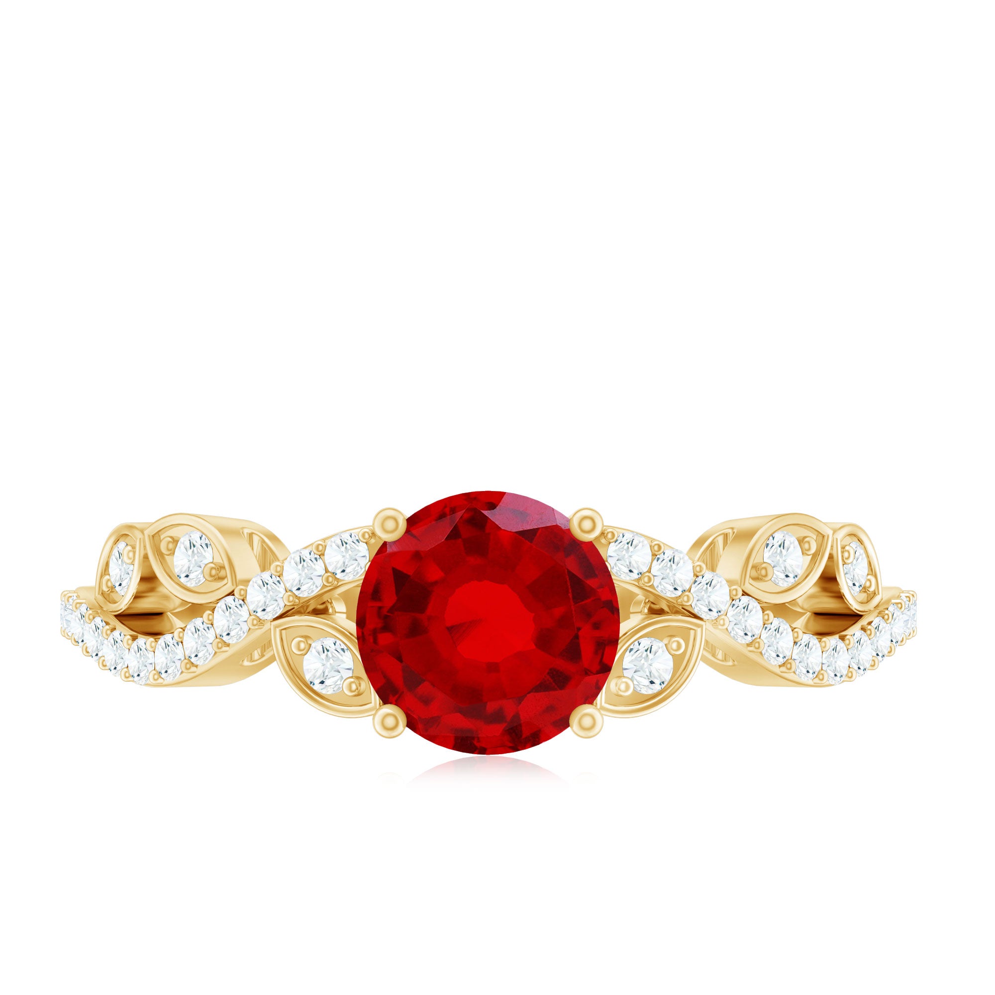 Rosec Jewels-Nature Inspired Lab Created Ruby Engagement Ring with Diamonds