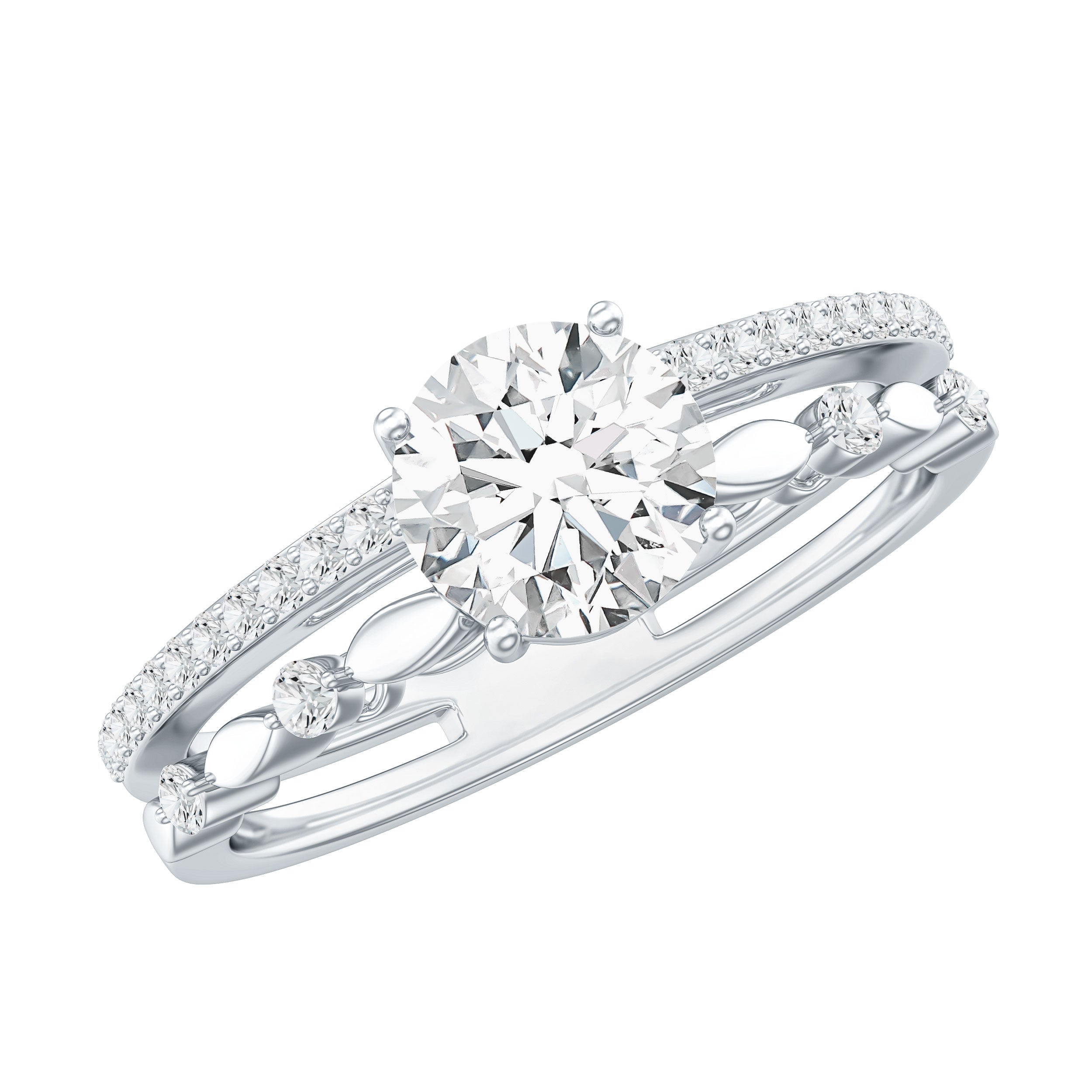 Certified Round Shape Moissanite Designer Engagement Ring D-VS1 - Rosec Jewels