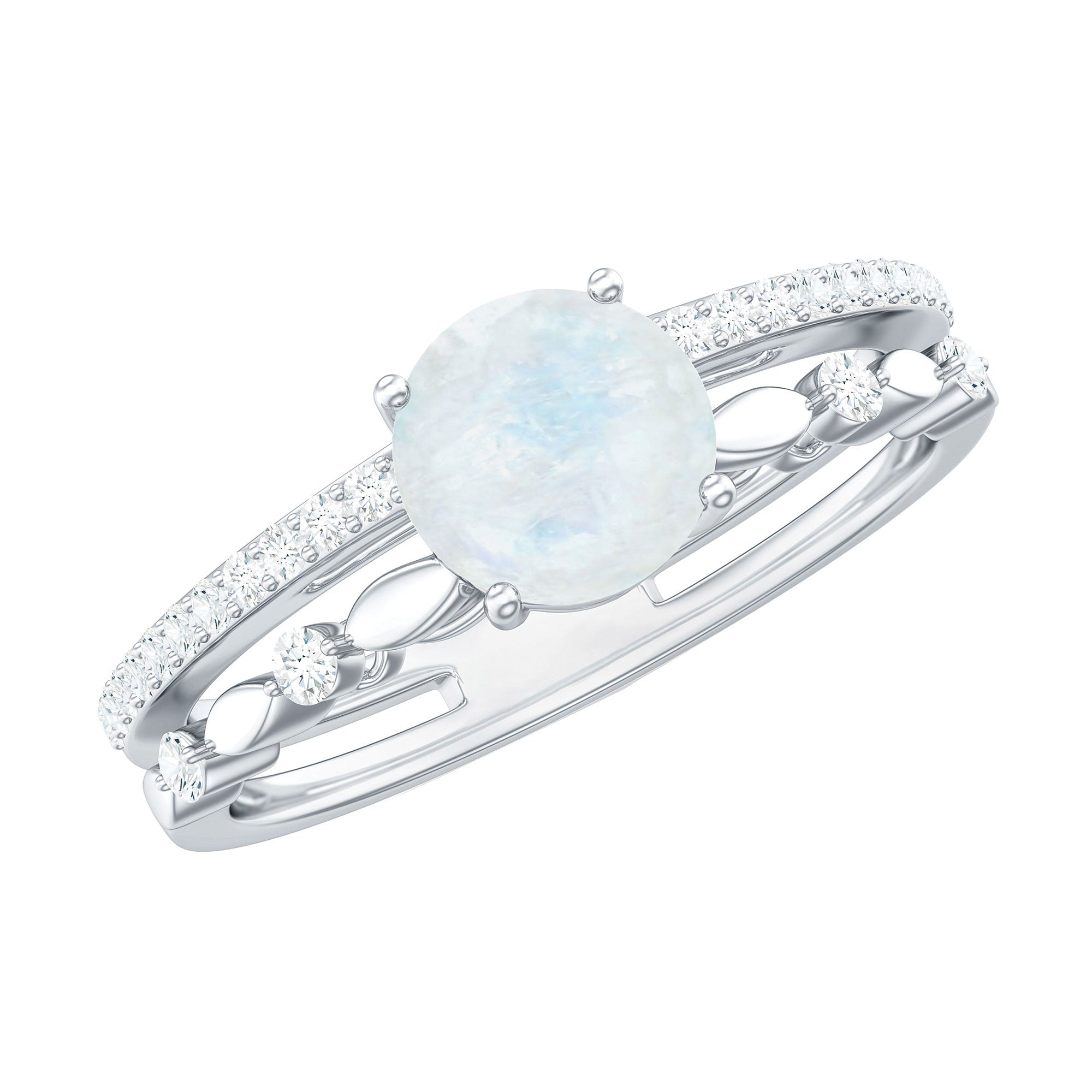 6 MM Moonstone Double Band Solitaire Engagement Ring with Diamond
