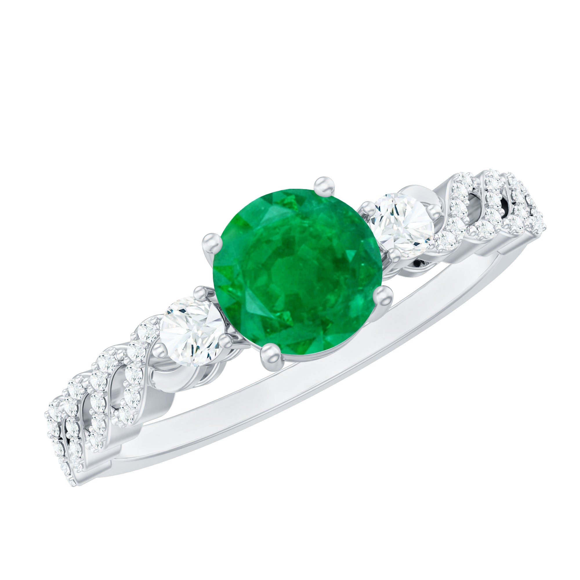 Natural Emerald Solitaire Engagement Ring with Diamond
