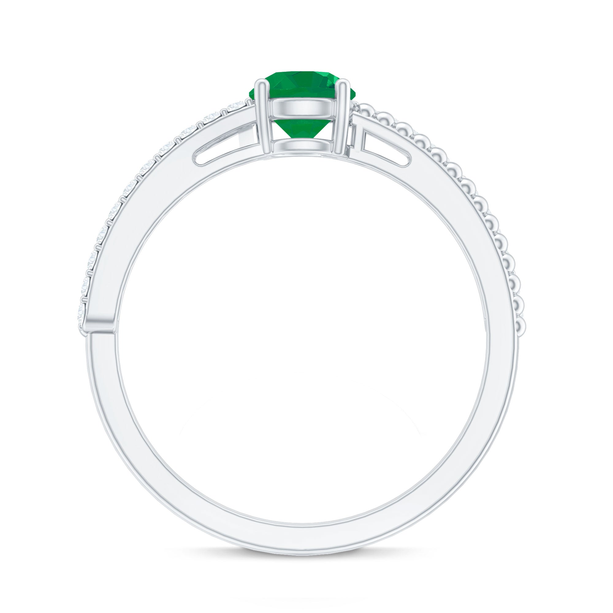 Certified Real Emerald Diamond Engagement Ring with Beaded Detailing AAA - Rosec Jewels