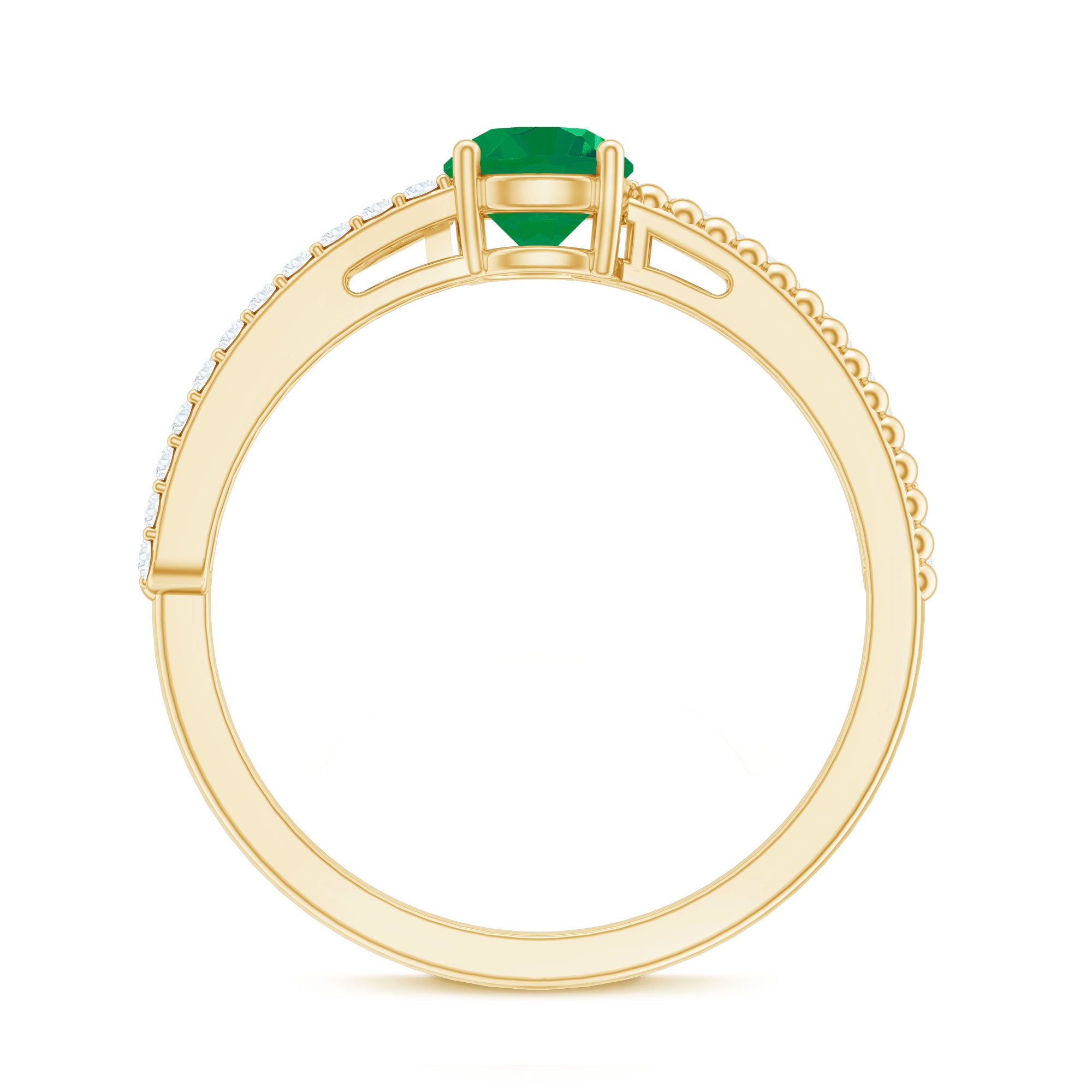 Certified Real Emerald Diamond Engagement Ring with Beaded Detailing AAA - Rosec Jewels