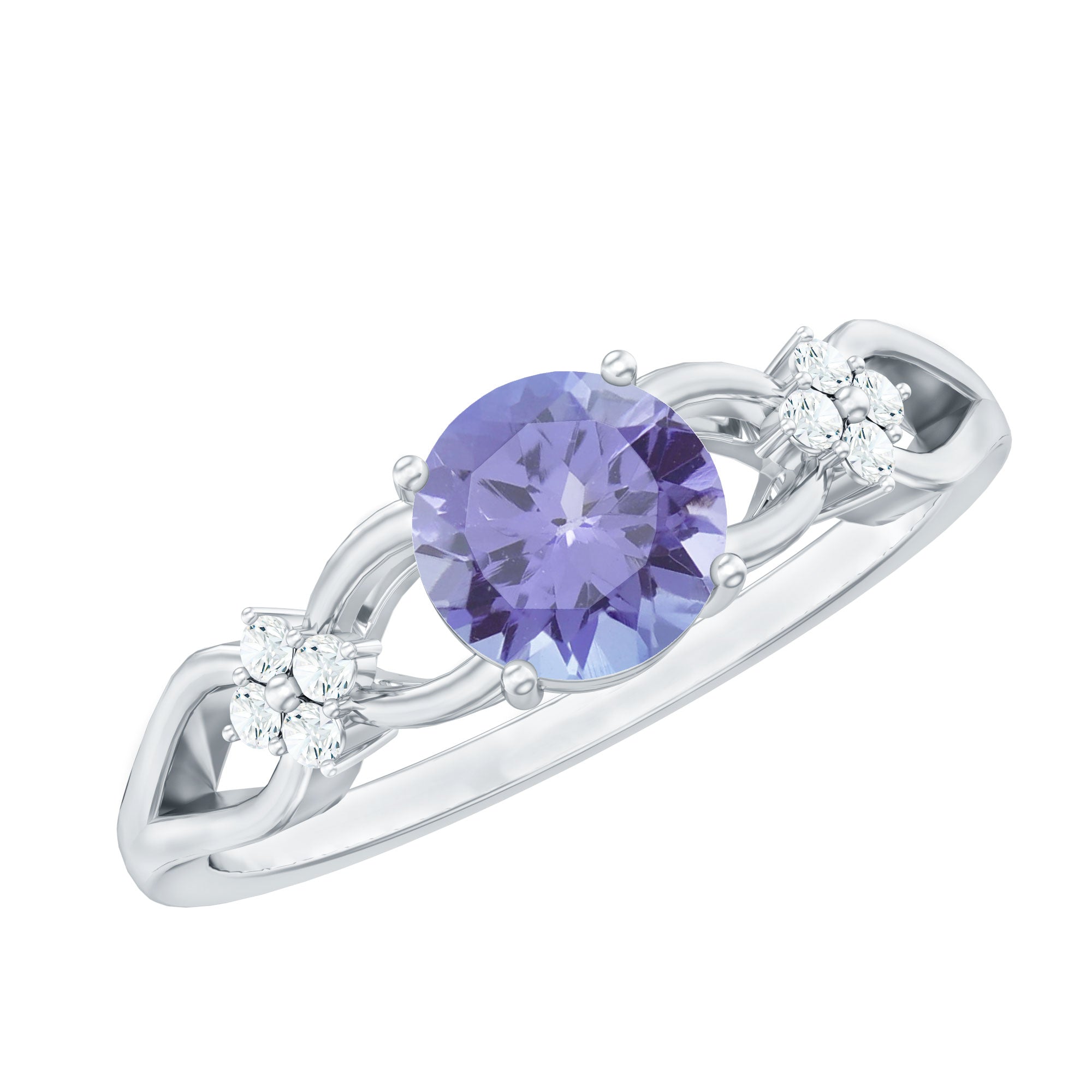 1.75 CT Pure Tanzanite Floral and Diamond Solitaire Crossover Ring