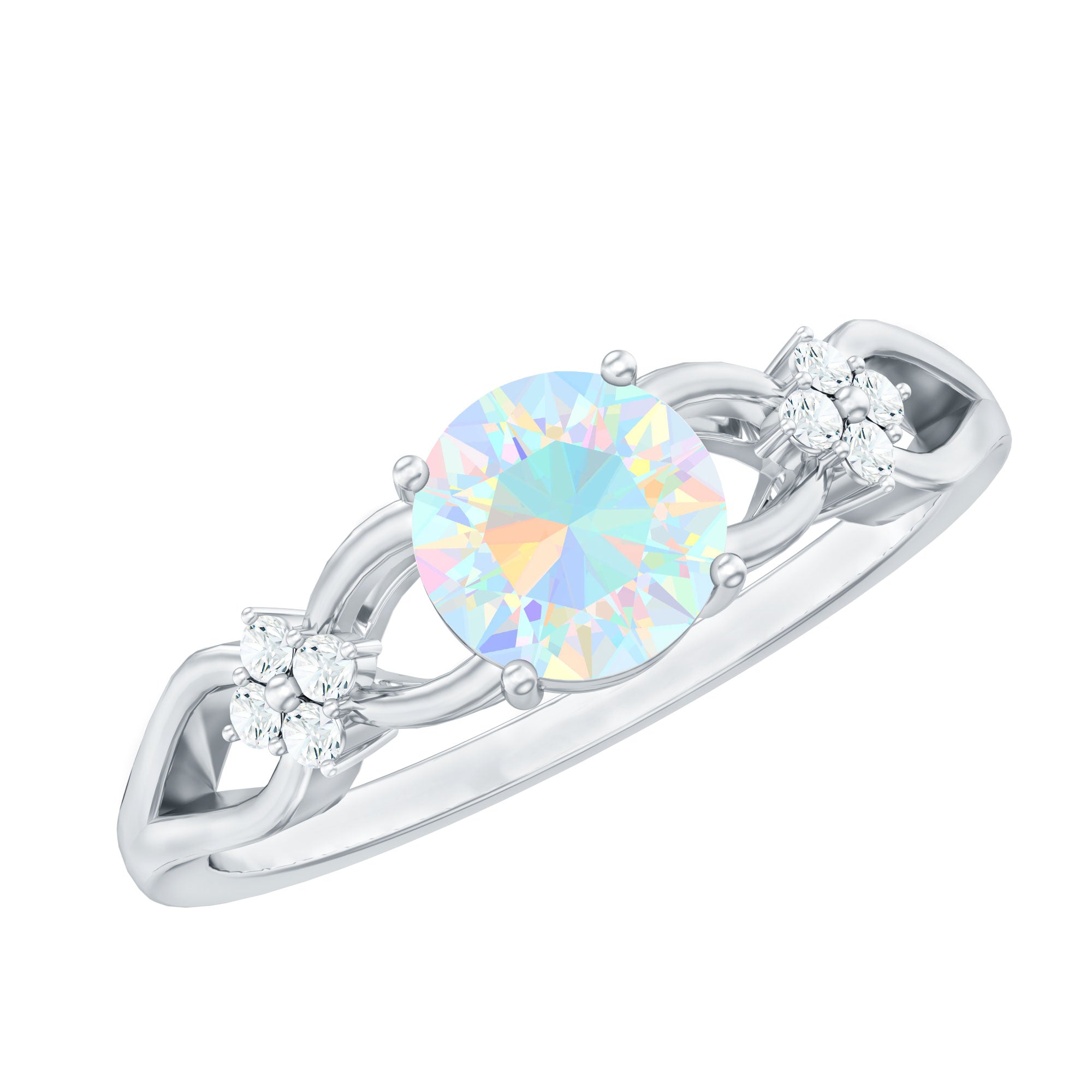 Natural Ethiopian Opal Crossover Engagement Ring with Floral Diamond