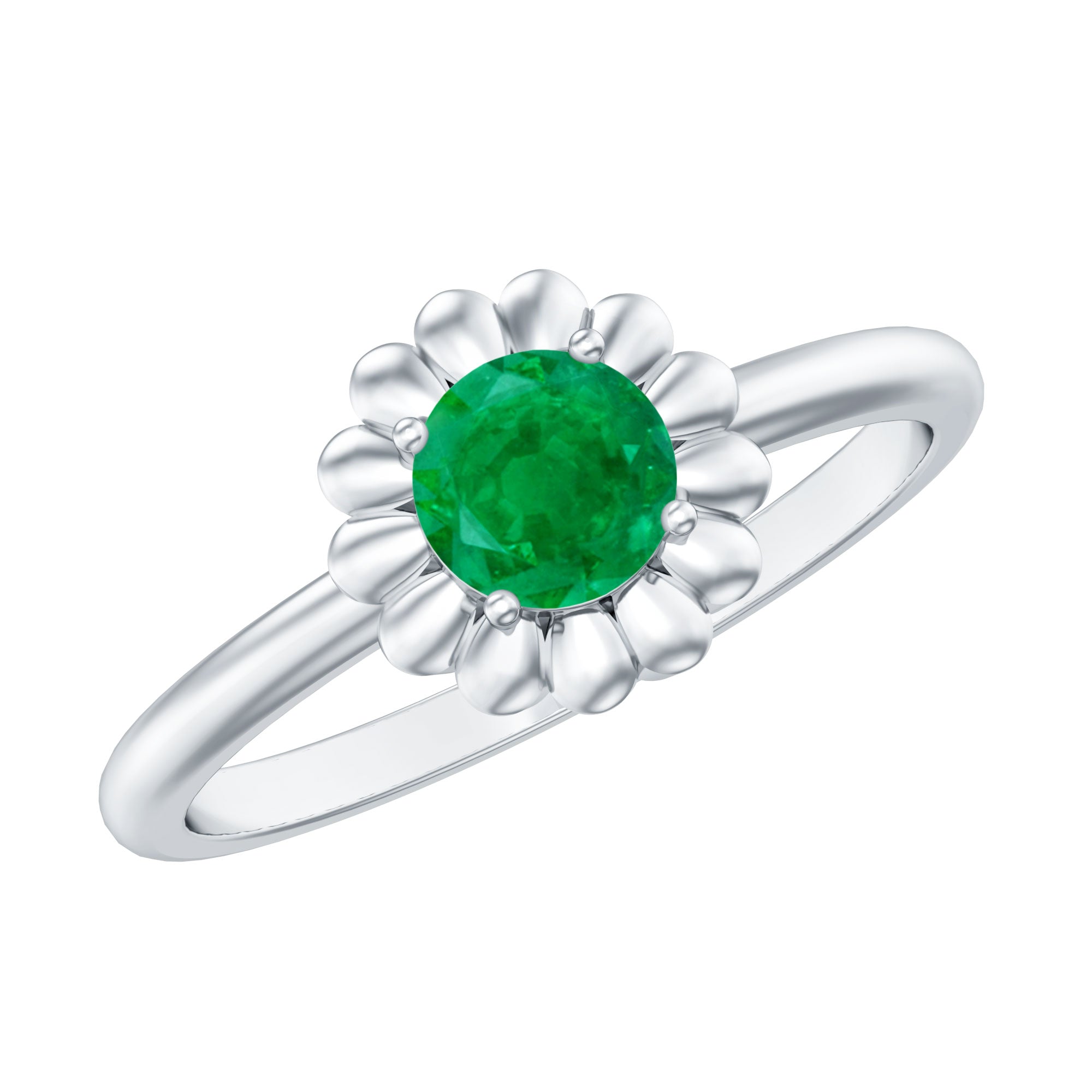 Certified Natural Emerald Flower Promise Ring with Certificate