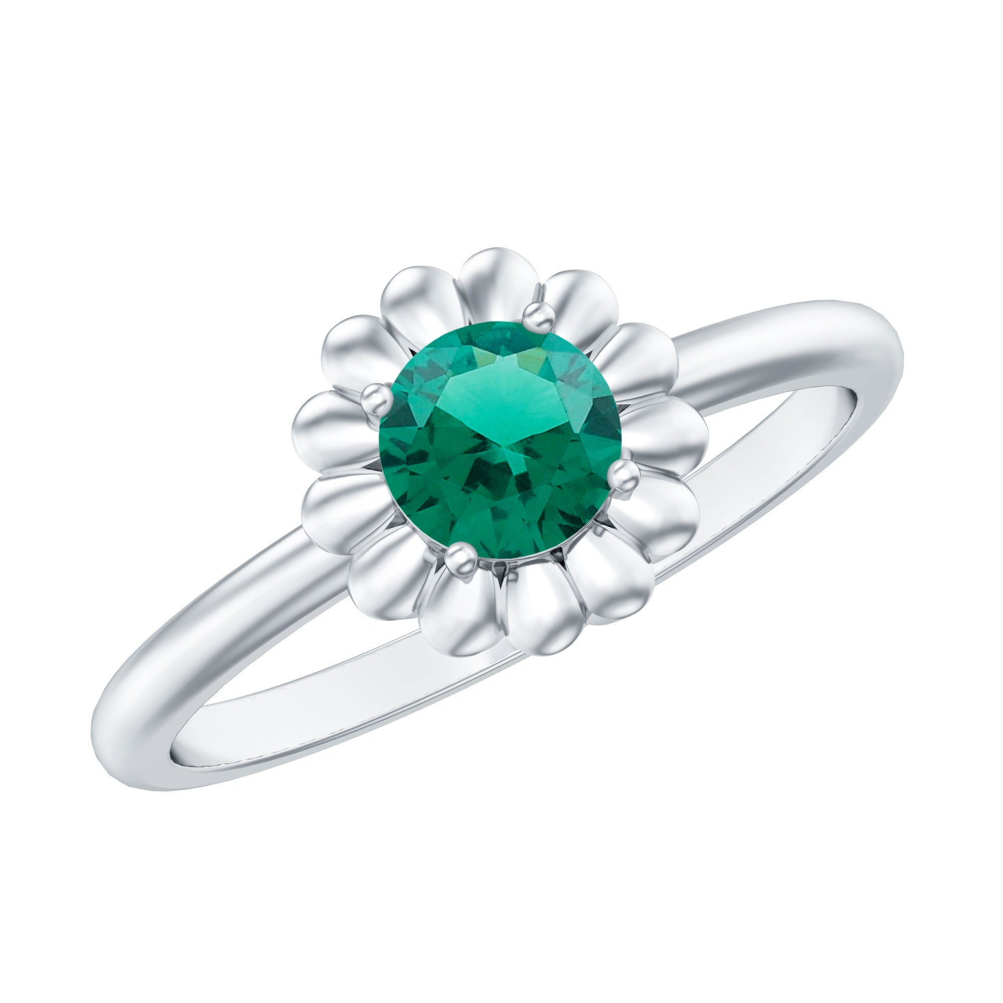Certified Round Lab Grown Emerald Flower Promise Ring