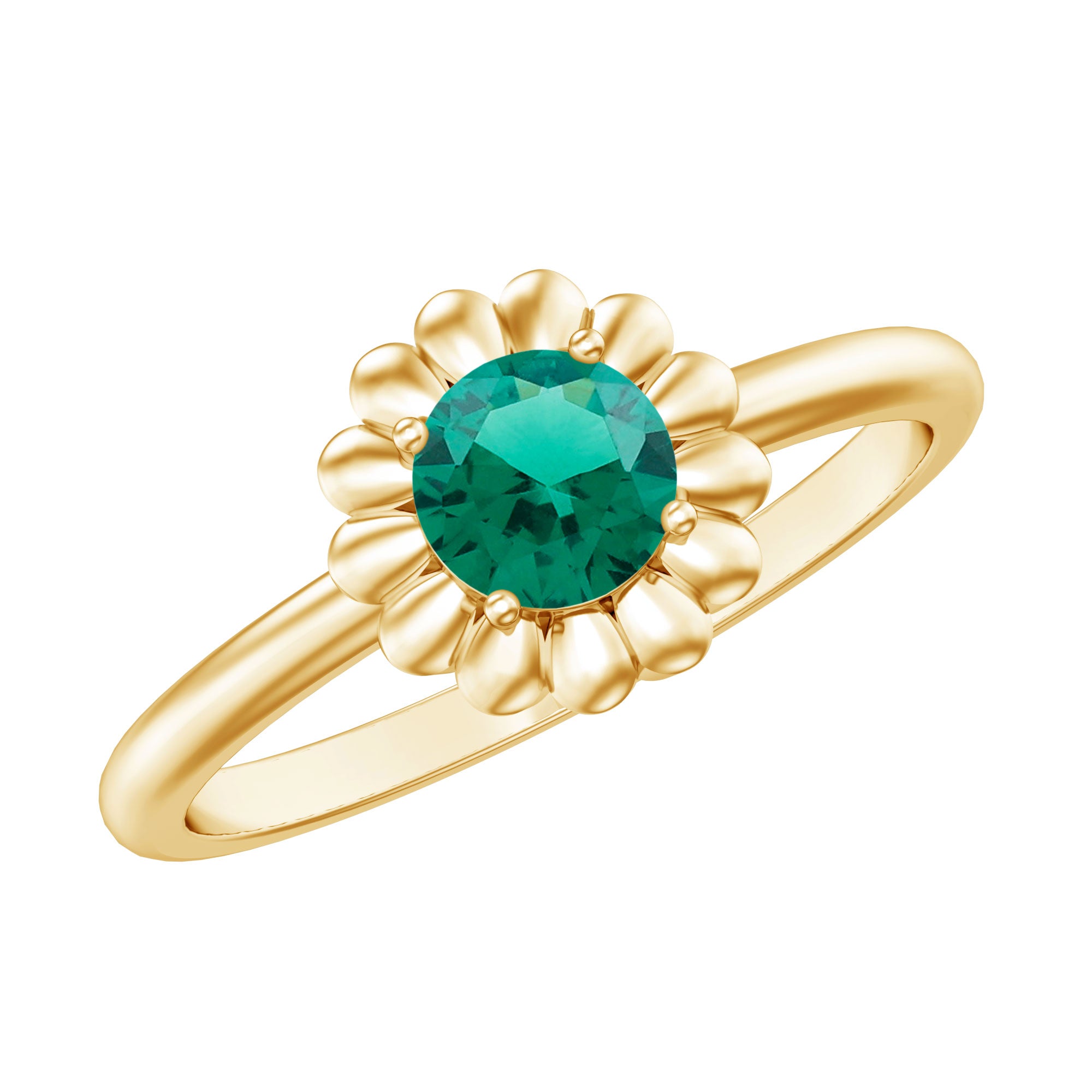 Certified Round Lab Grown Emerald Flower Promise Ring AAAA - Rosec Jewels