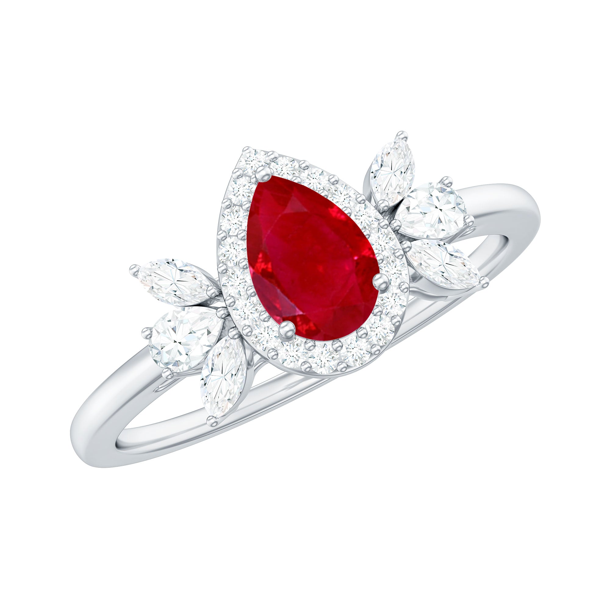 Designer Ruby and Diamond Halo Teardrop Engagement Ring