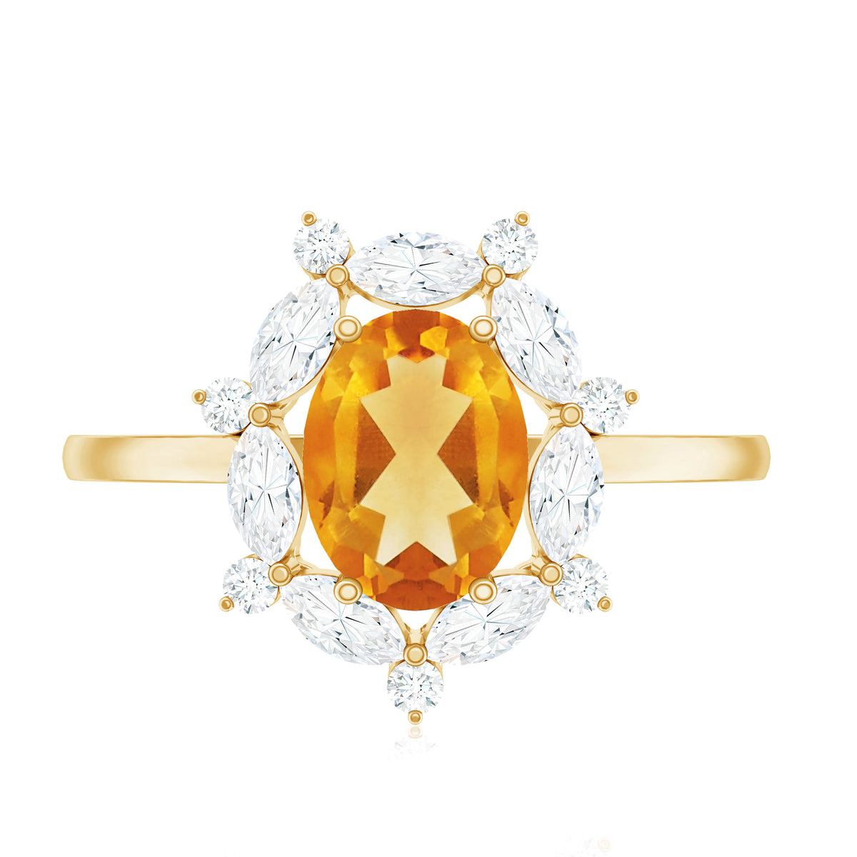 Certified Genuine Citrine Huge Engagement Ring with Moissanite Halo AAA - Rosec Jewels
