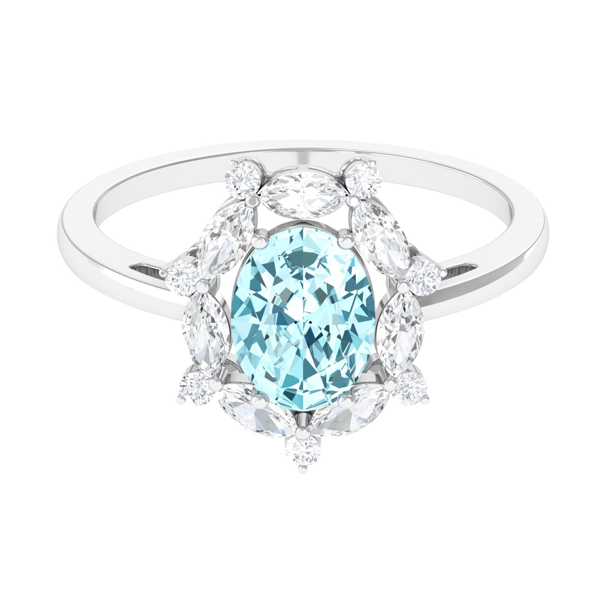 Genuine Aquamarine Vintage Inspired Engagement Ring with Halo