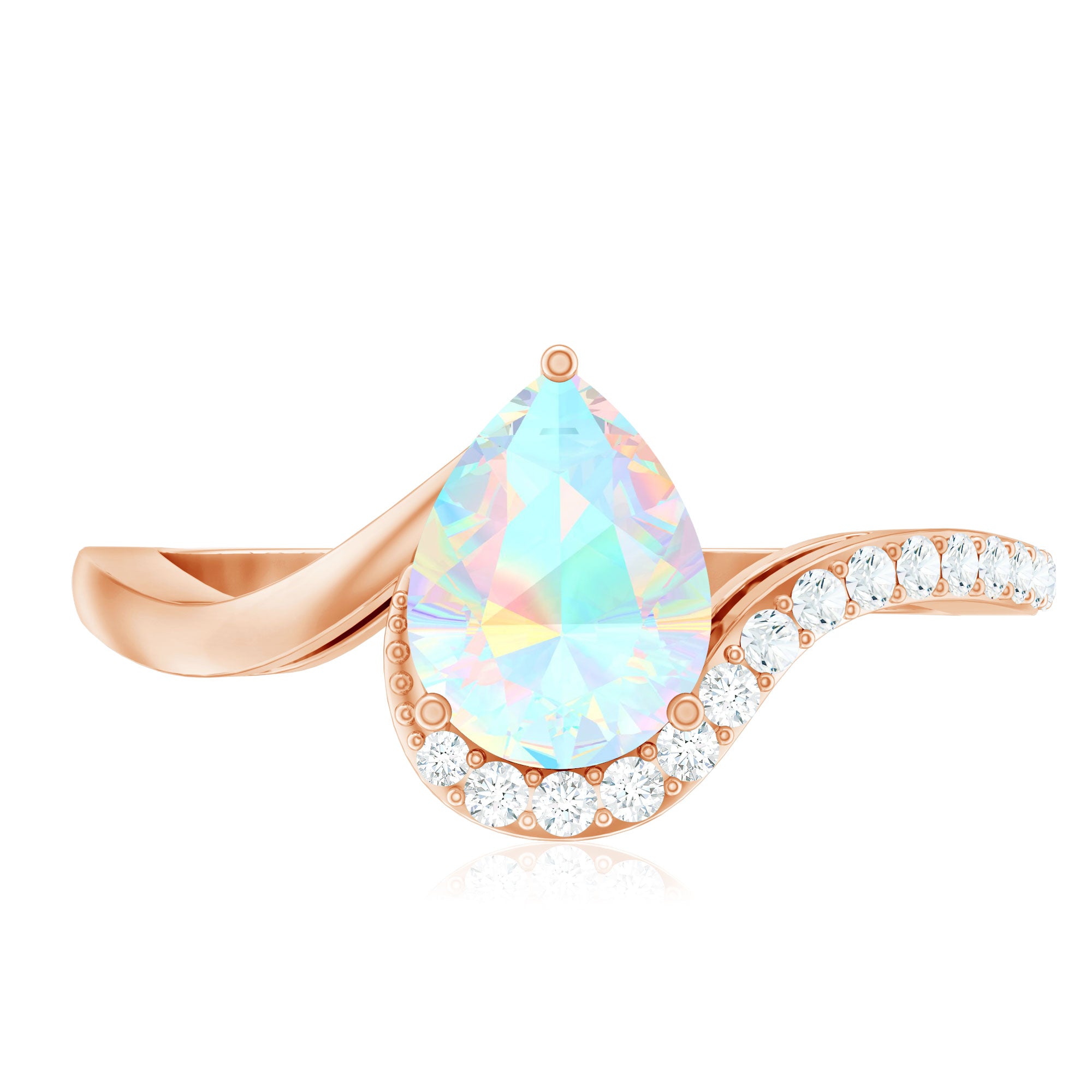0.7 Carat Pear Cut Ethiopian Opal Engagement Ring with Diamond AAA - Rosec Jewels
