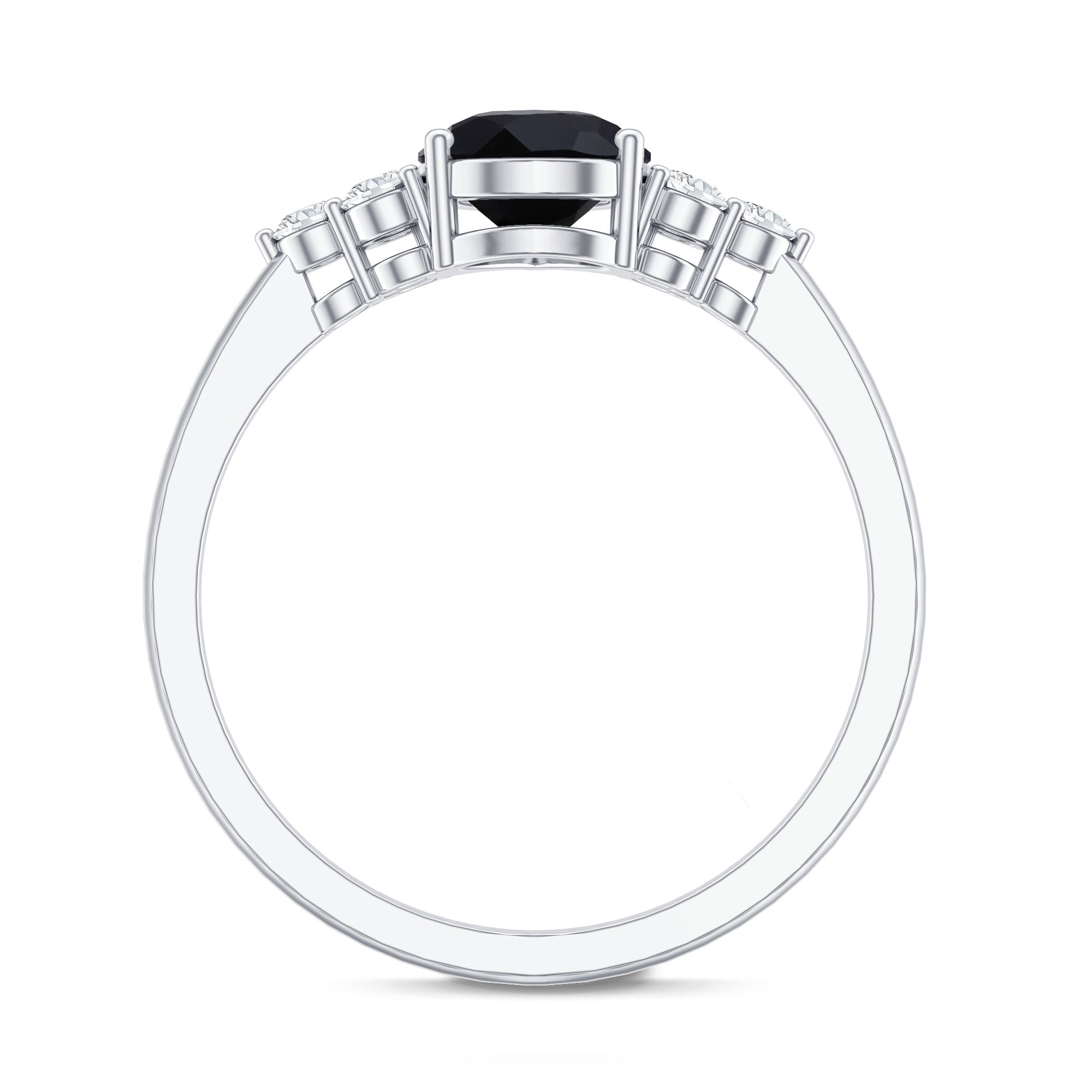 0.85 Carat Lab Grown Black Diamond Pear Shape Engagement Ring with White Diamond Trio AAAA ( Synthetic ) - Rosec Jewels