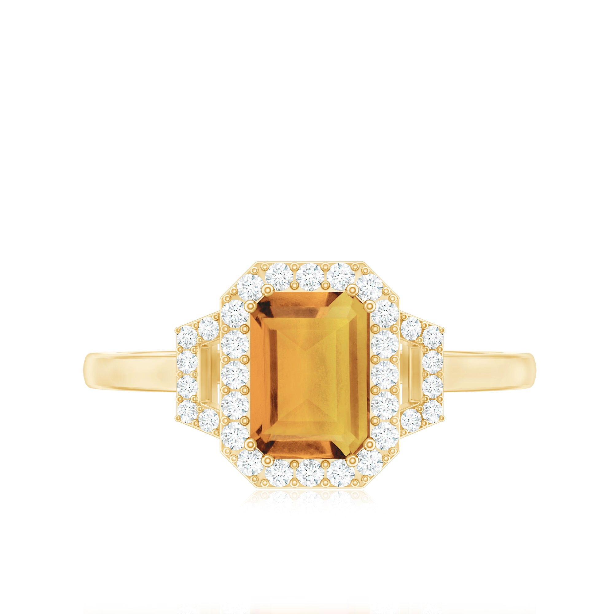 Genuine Citrine Emerald Cut Engagement Ring with Diamond Halo AAA - Rosec Jewels