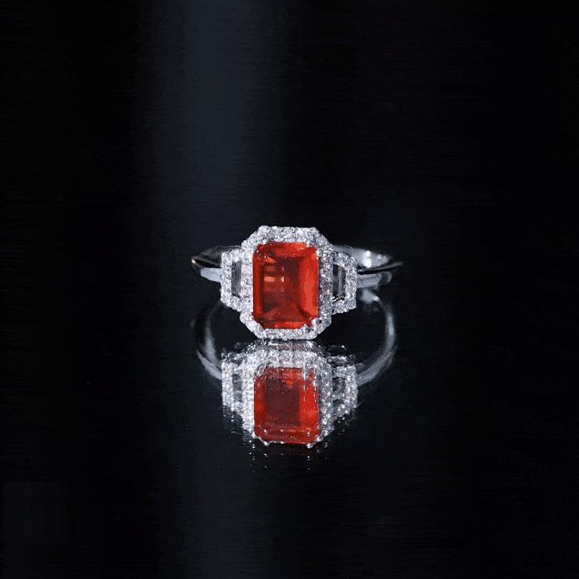 1 Carat Emerald Cut Fire Opal Engagement Ring with Diamond AAA - Rosec Jewels