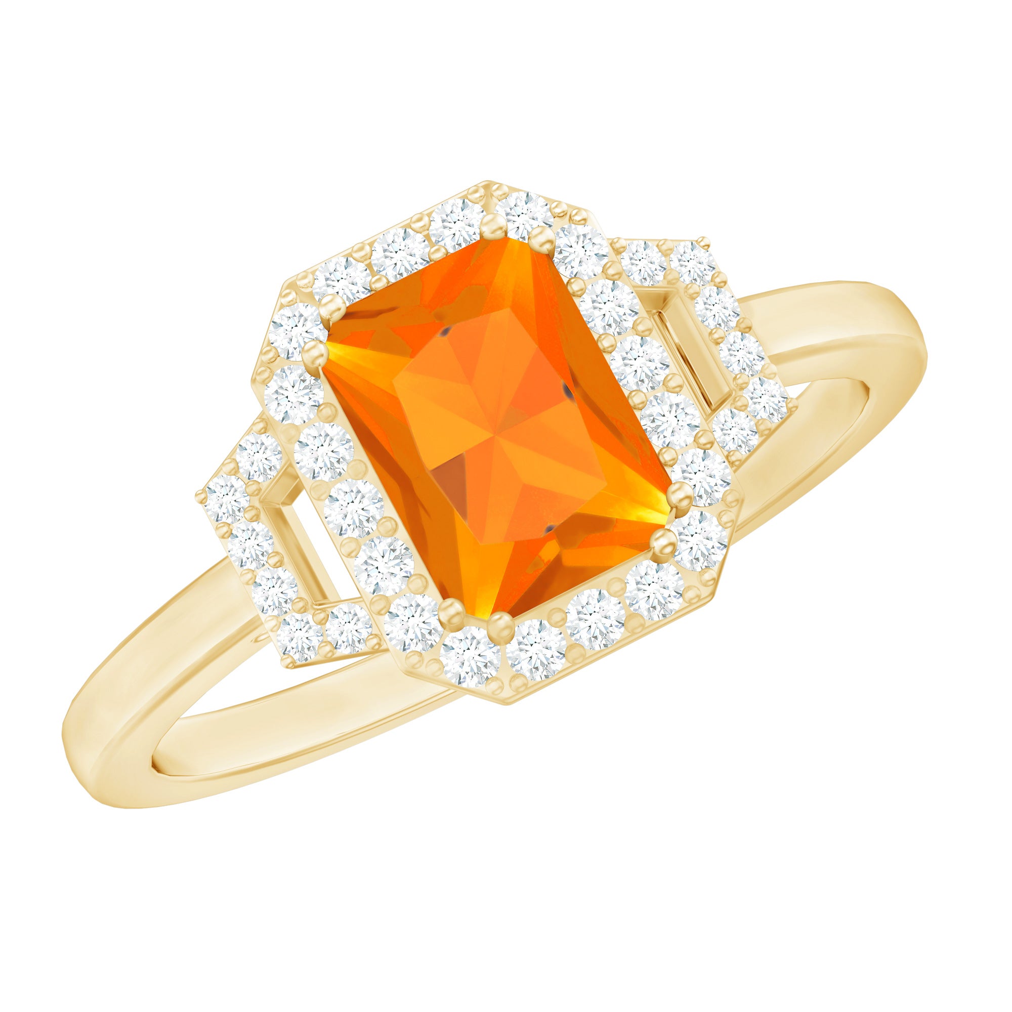 1 Carat Emerald Cut Fire Opal Engagement Ring with Diamond AAA - Rosec Jewels