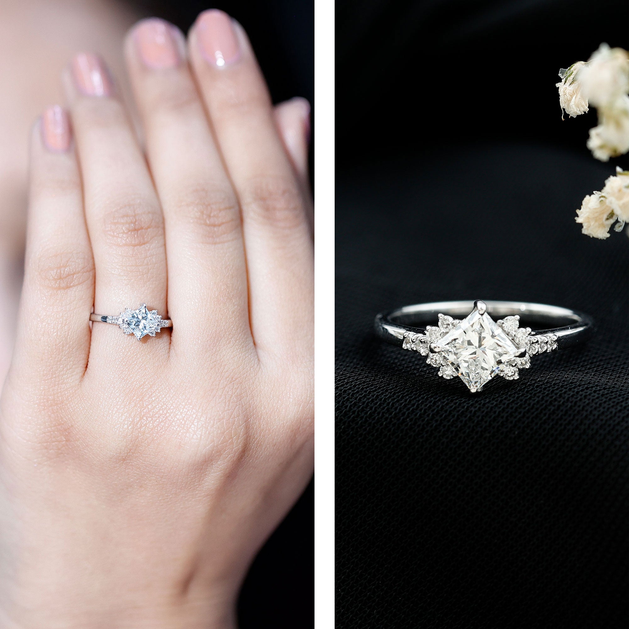 Simple Princess Cut Simulated Diamond Engagement Ring AAAA - Rosec Jewels