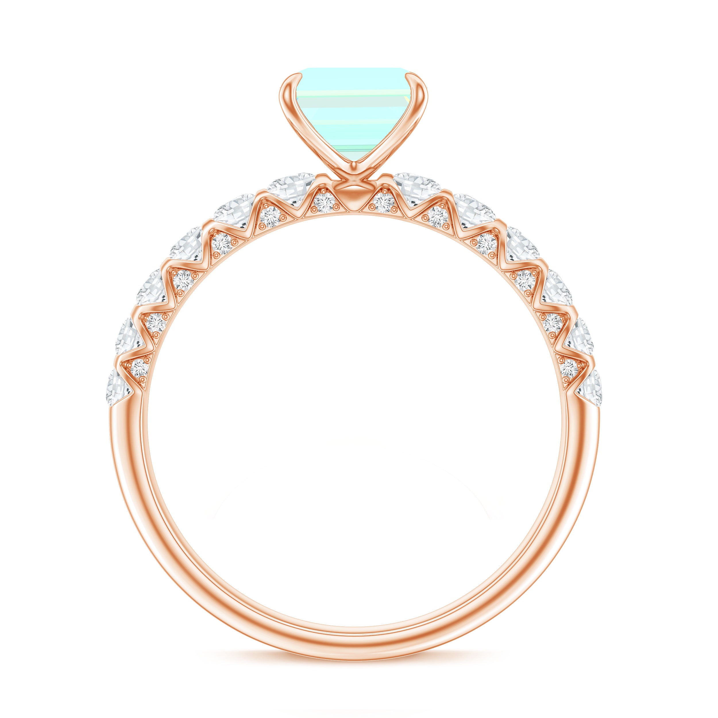 Genuine Ethiopian Opal Emerald Cut Engagement Ring with Diamond Side Stones AAA - Rosec Jewels