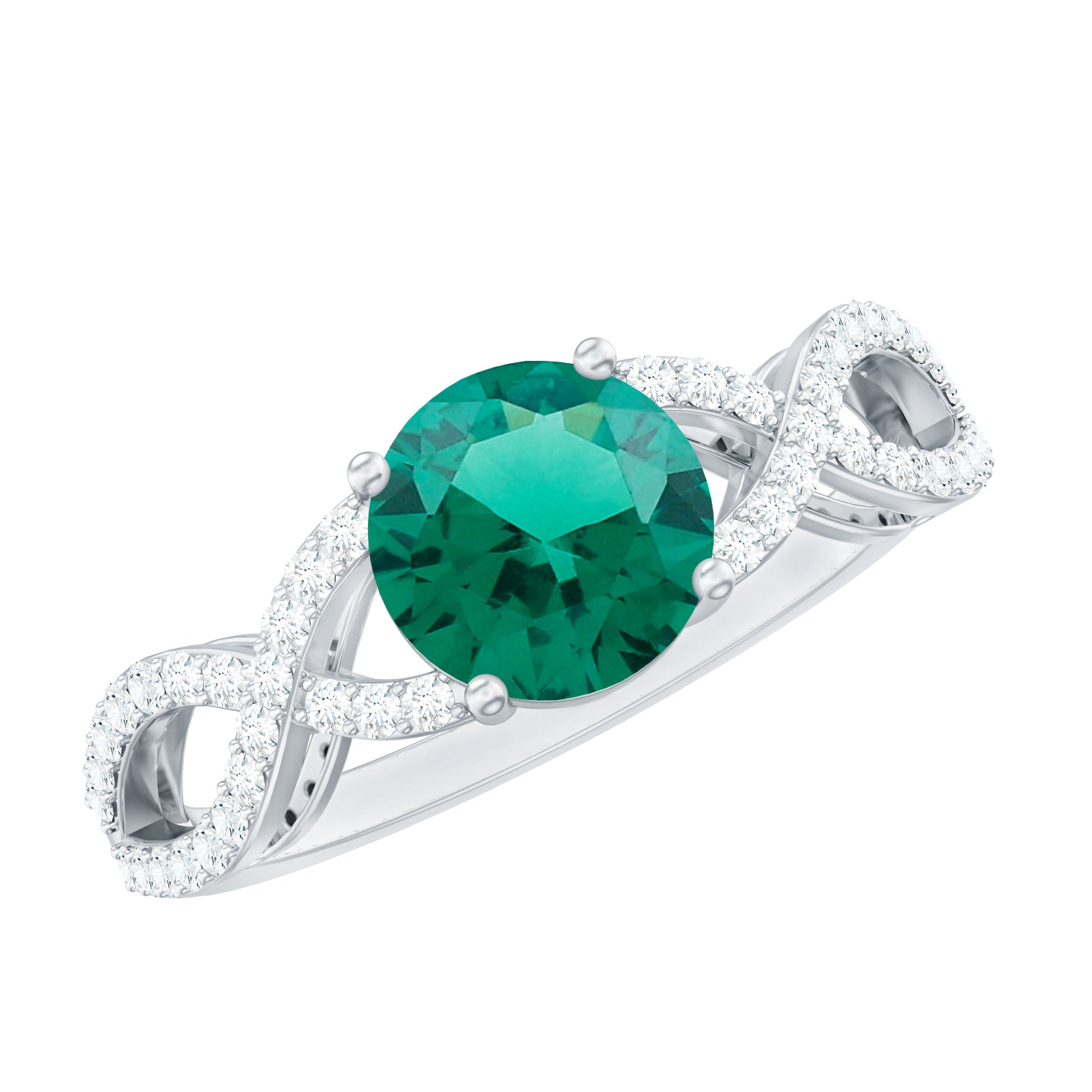 Certified Lab Grown Emerald Diamond Engagement Ring with Crossover Shank