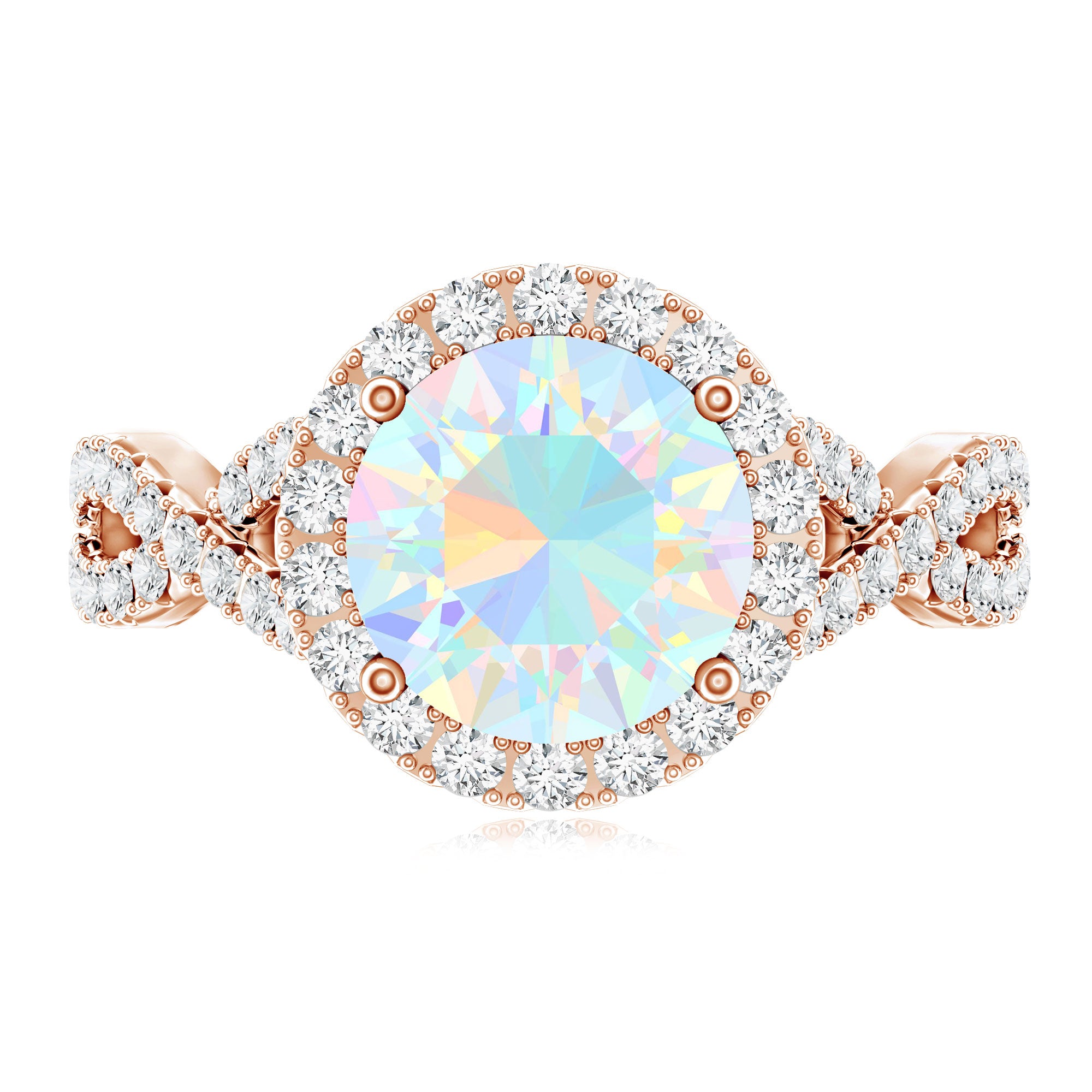 Real 2 Carat Ethiopian Opal Halo Engagement Ring with Crossover Shank AAA - Rosec Jewels