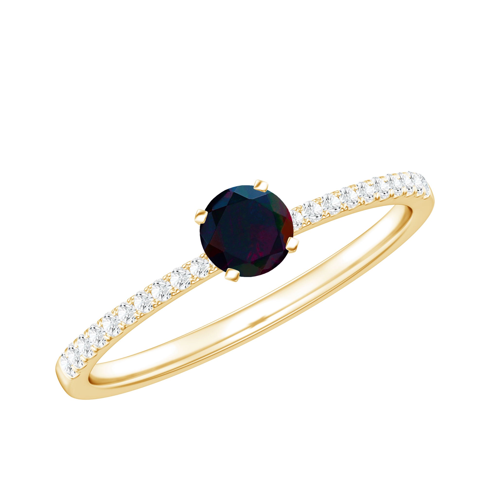 0.4 Carat Round Black Opal Solitaire Engagement Ring with Diamond AAA - Rosec Jewels