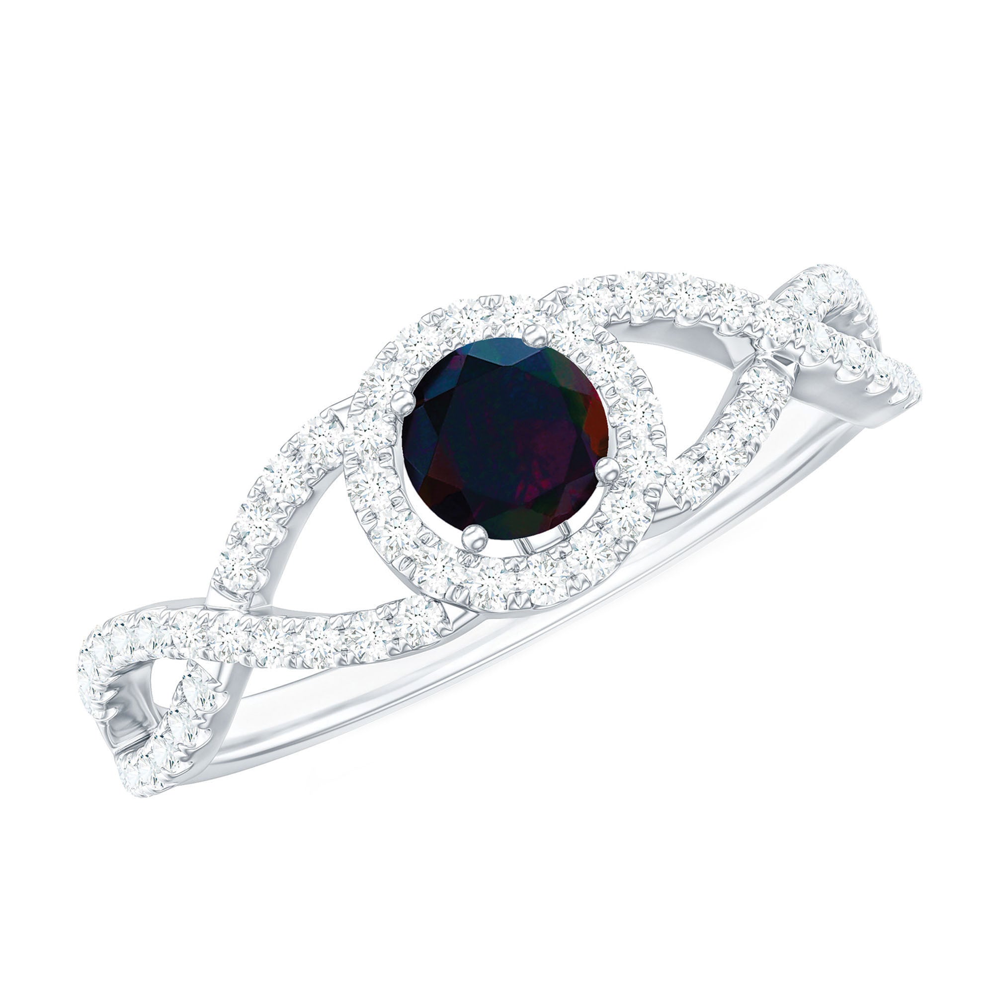 Natural Black Opal and Diamond Halo Engagement Ring
