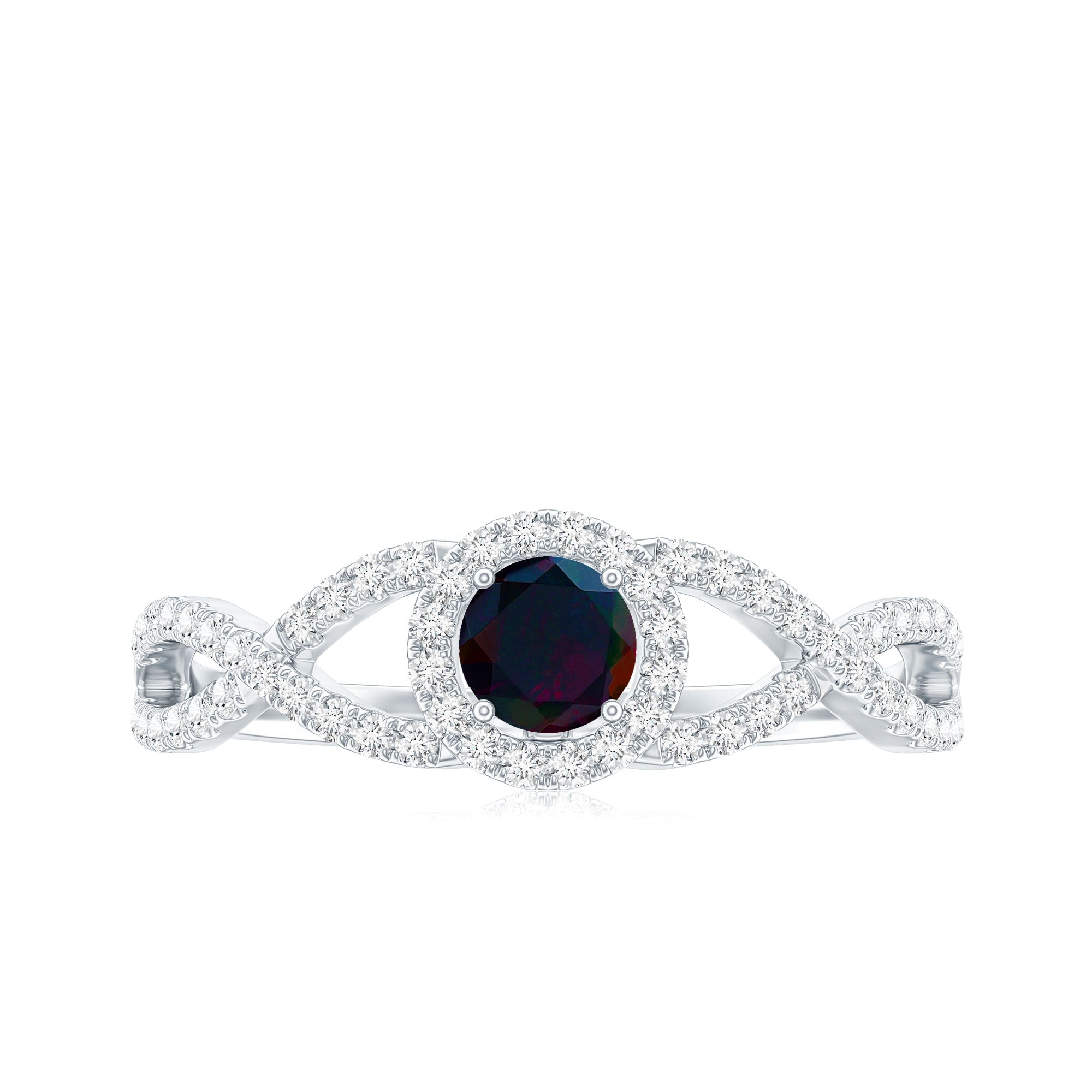Natural Black Opal and Diamond Halo Engagement Ring AAA - Rosec Jewels