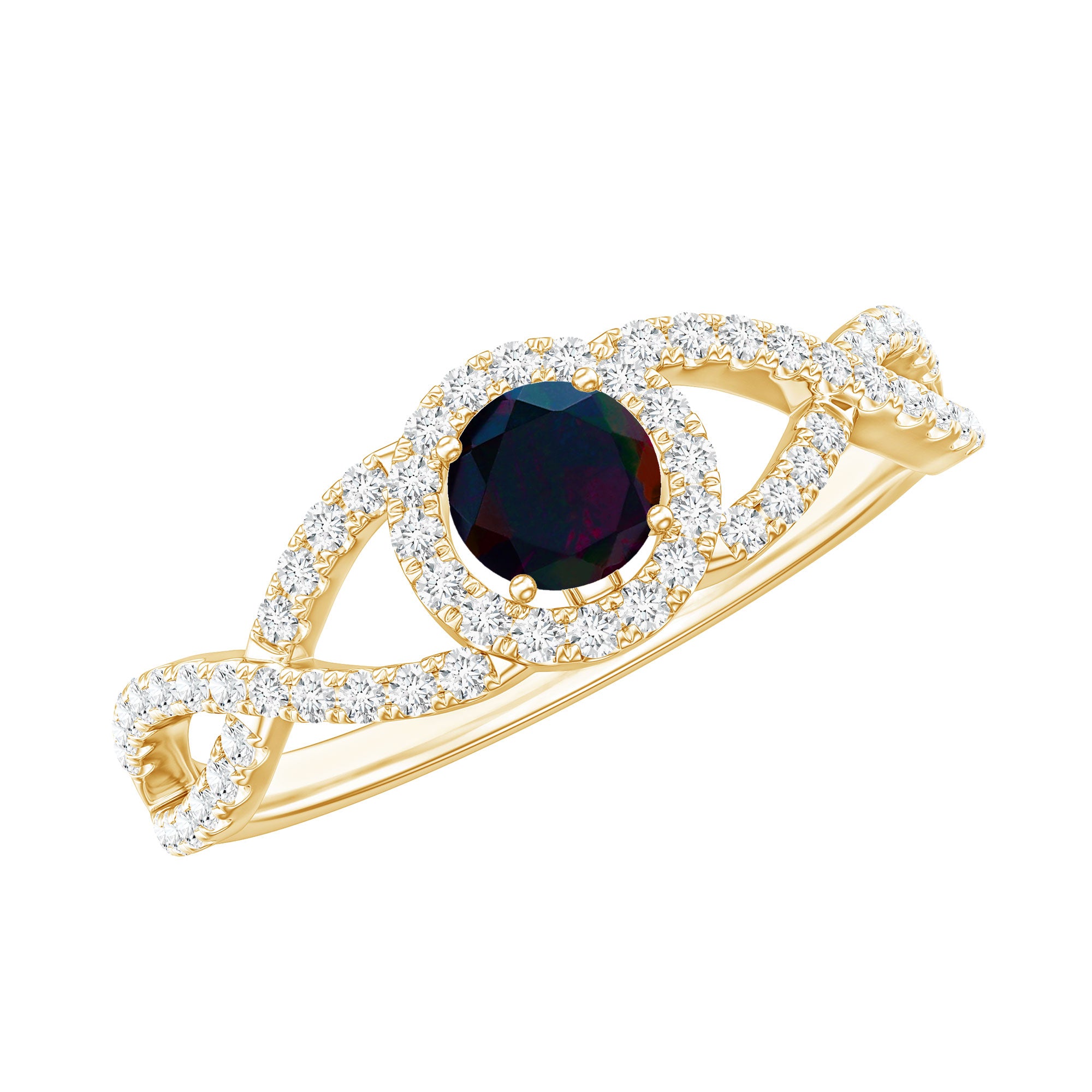 Natural Black Opal and Diamond Halo Engagement Ring AAA - Rosec Jewels