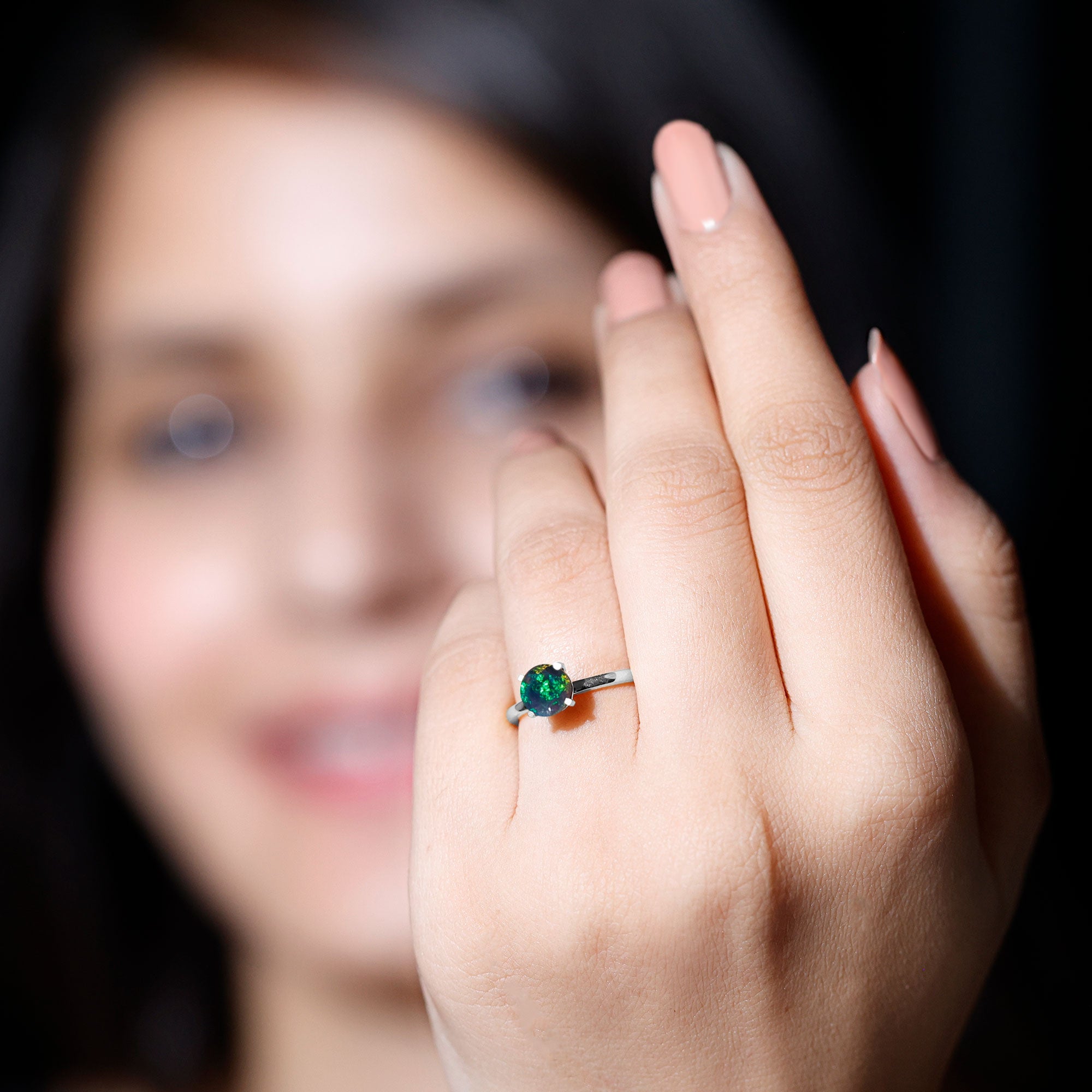 Genuine Black Opal Solitaire Ring for Women AAA - Rosec Jewels